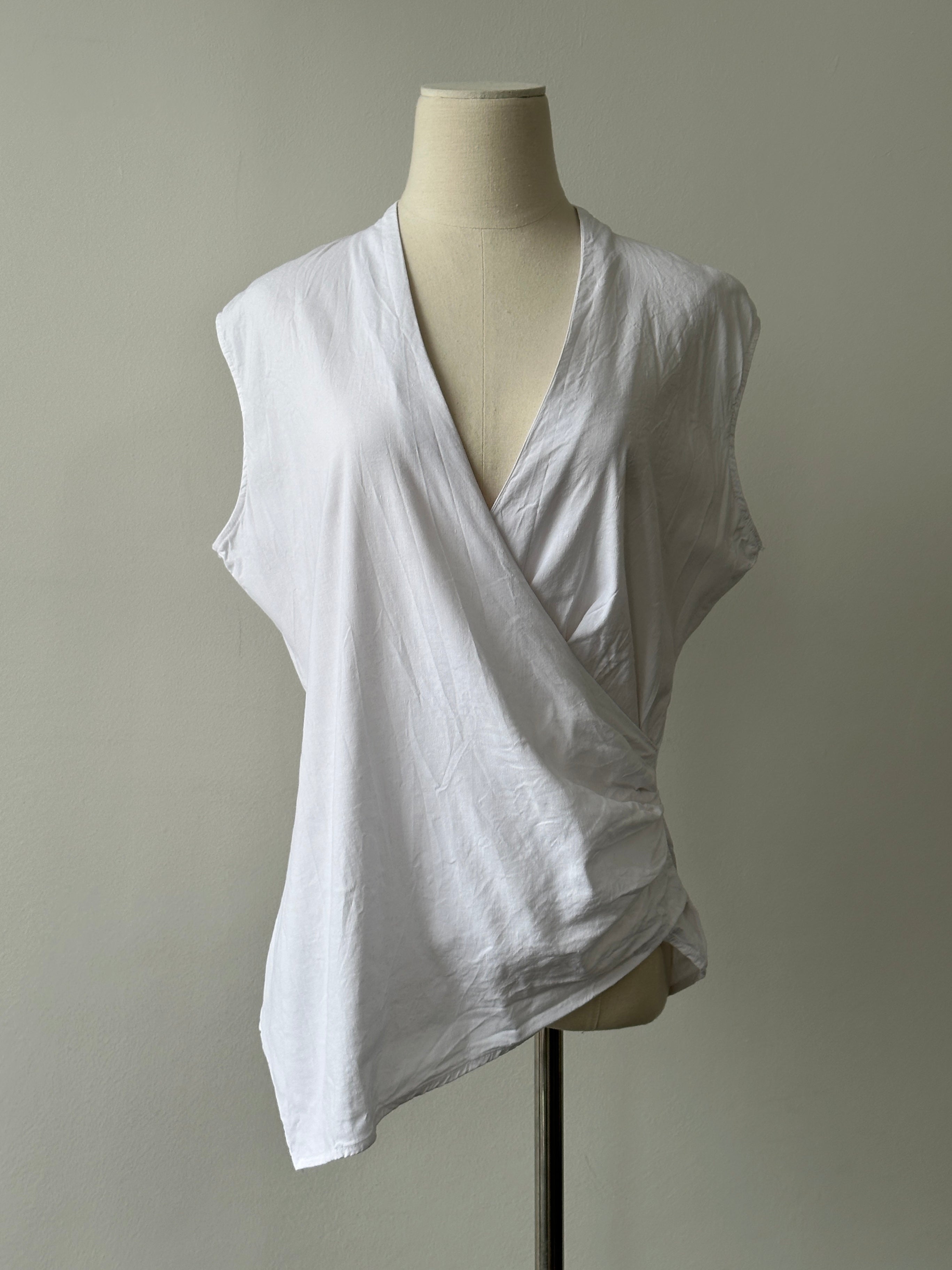 Nicole Farhi 2000s Linen Asymmetric Wrap Top - M-L