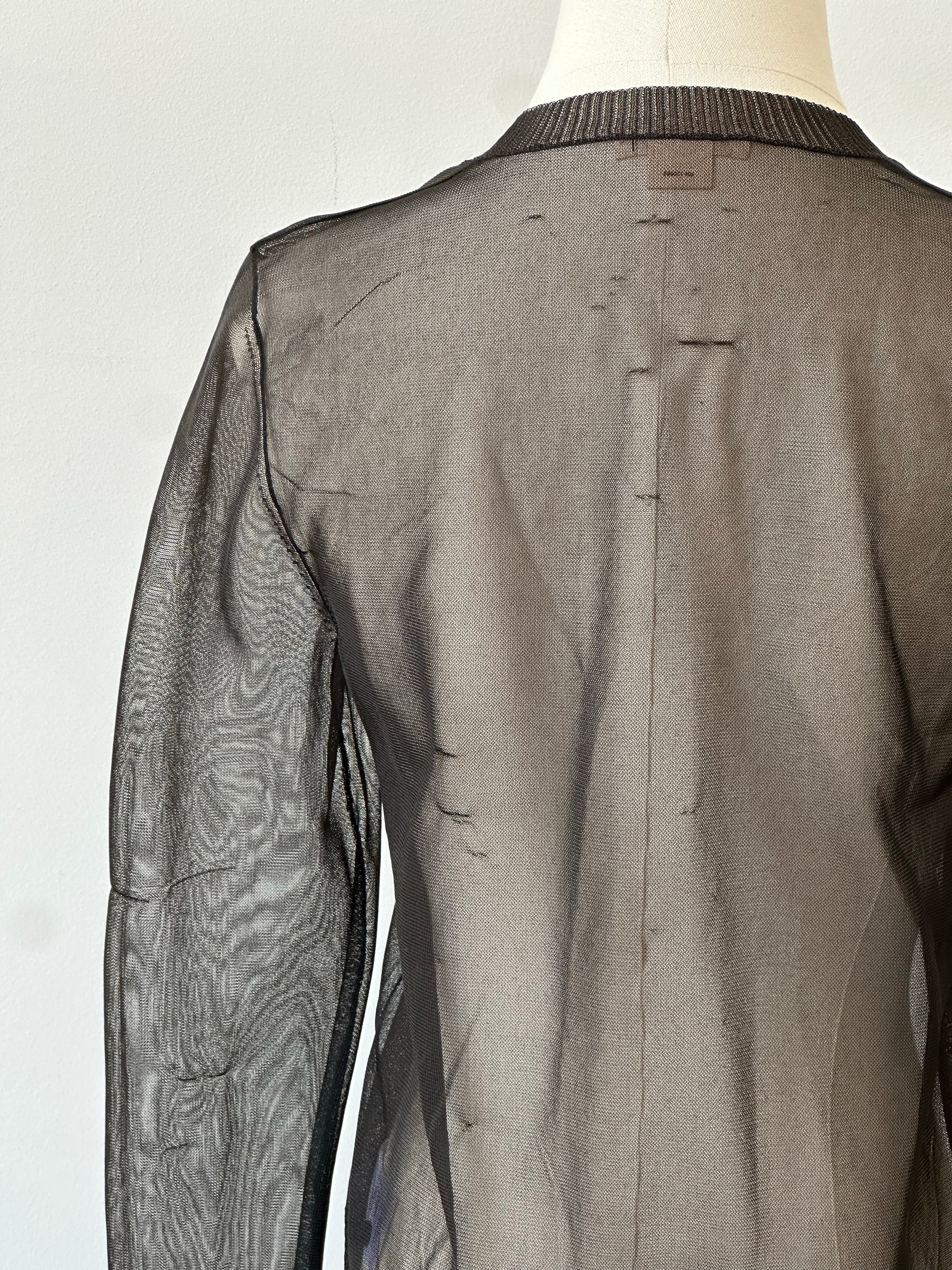 DKNY Jeans 1990s sheer knit cardigan in size S, featuring lightweight, transparent fabric with a relaxed fit and classic design.