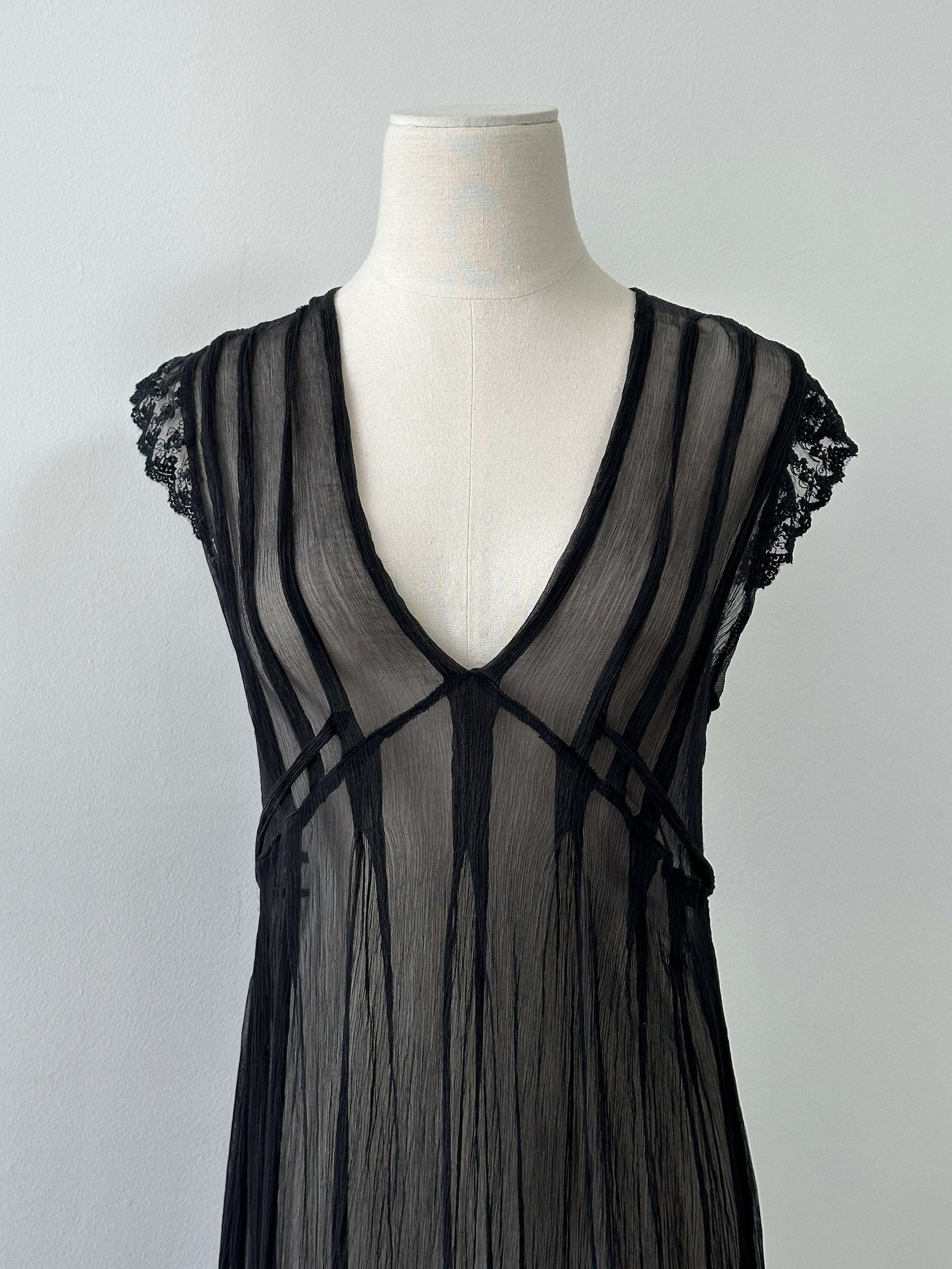 Vintage 2000s Sheer Crinkle Ruffle Midi Dress - M