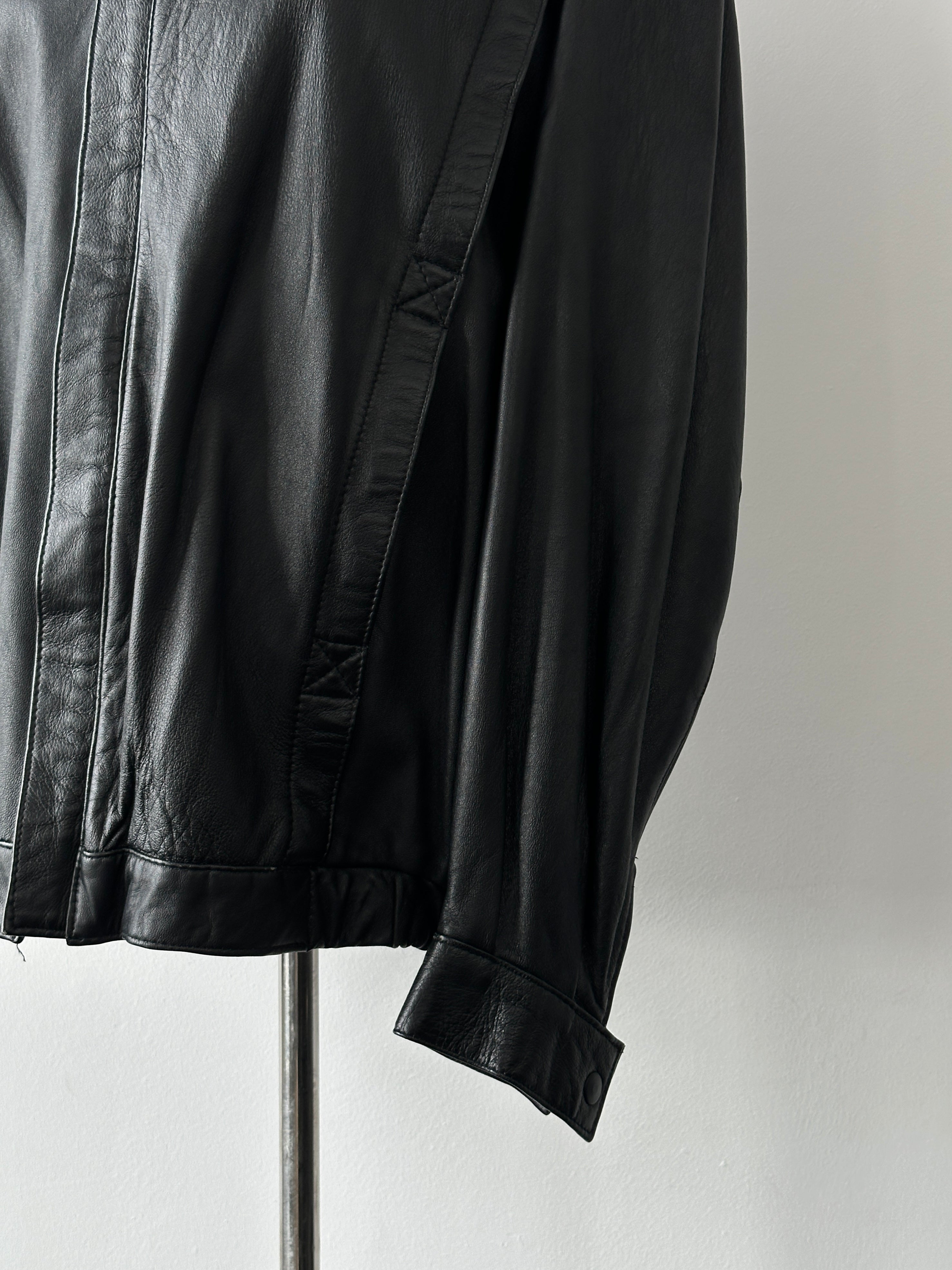 British Vintage 1990s Concealed Placket Leather Bomber Jacket - L