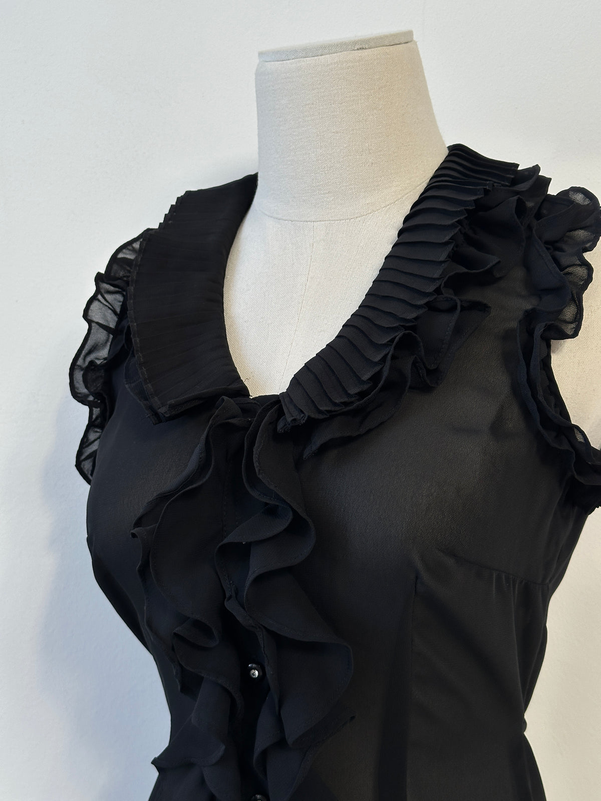 Vintage 2000s Sheer Ruffle Tit Belt Sleeveless Shirt - XS