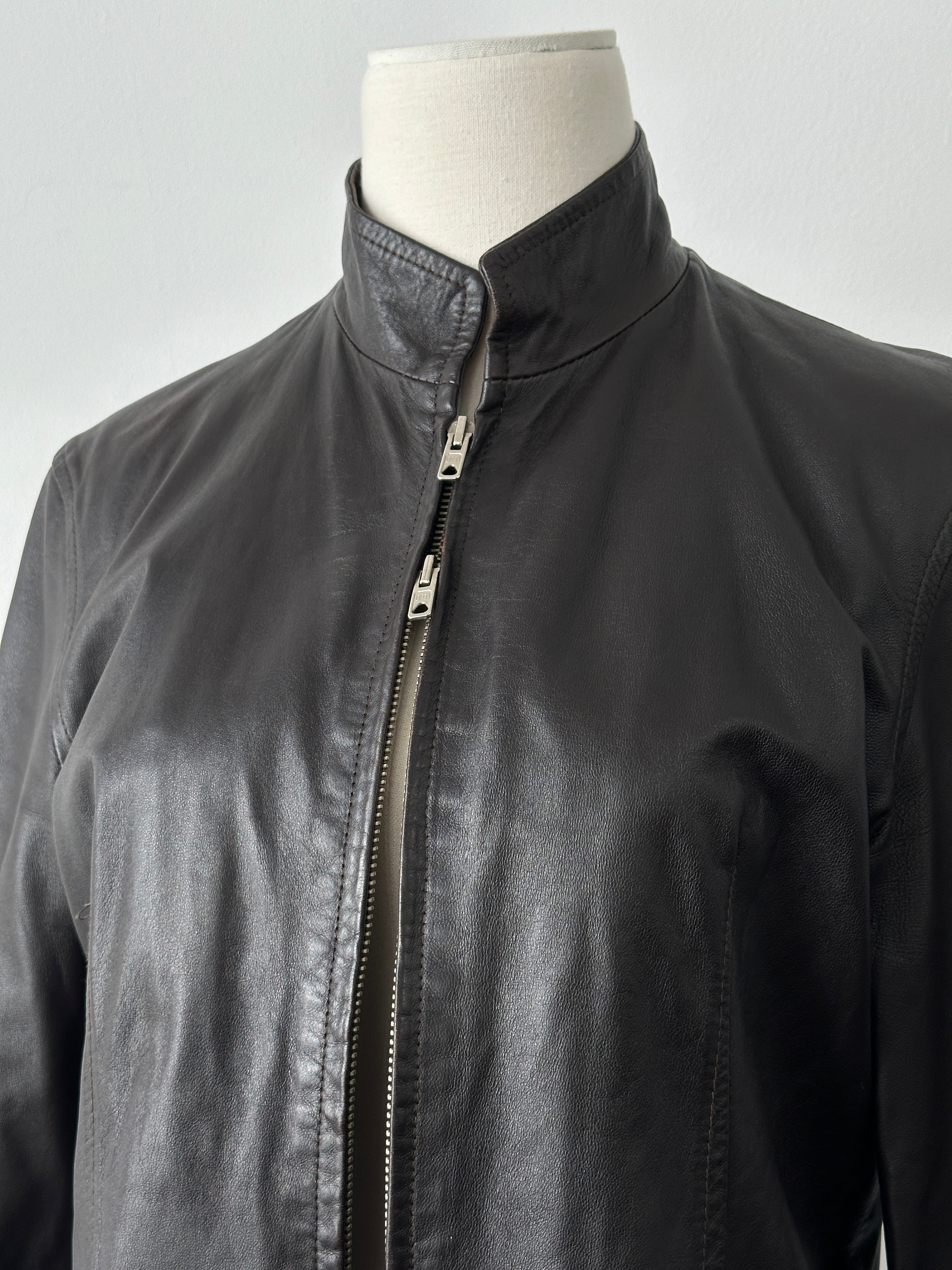 Vintage 1990s Double Zip Leather Jacket - S-M