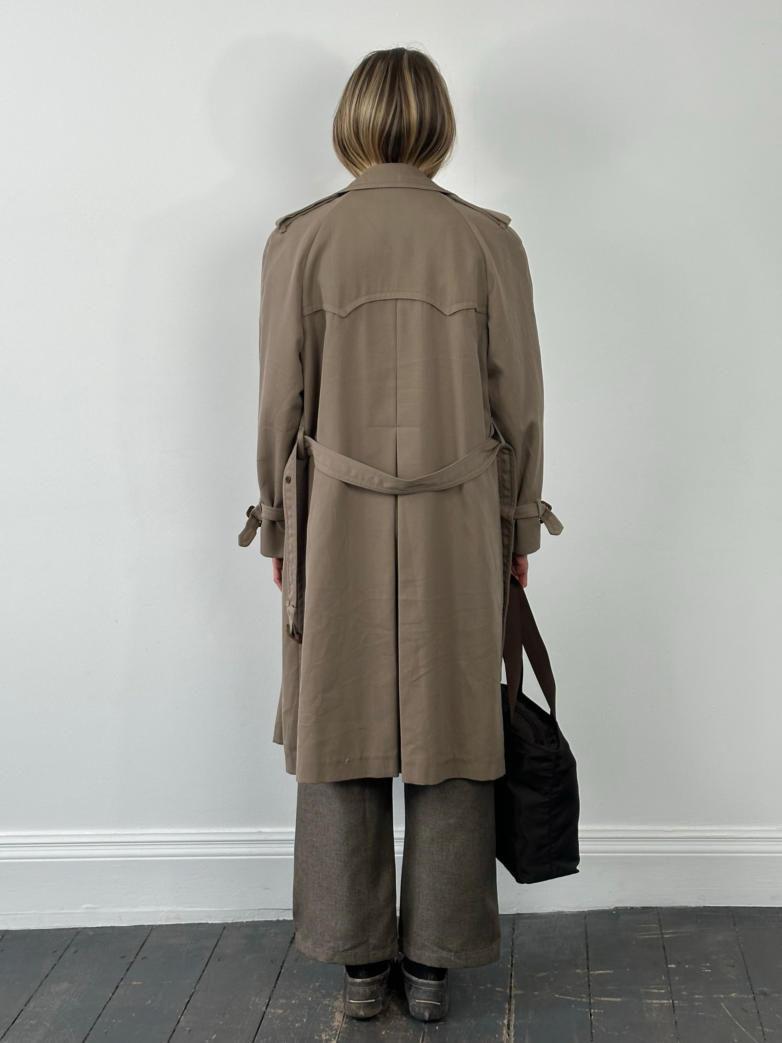 London Fog 1980s Wool Double Breated Belted Trench - L