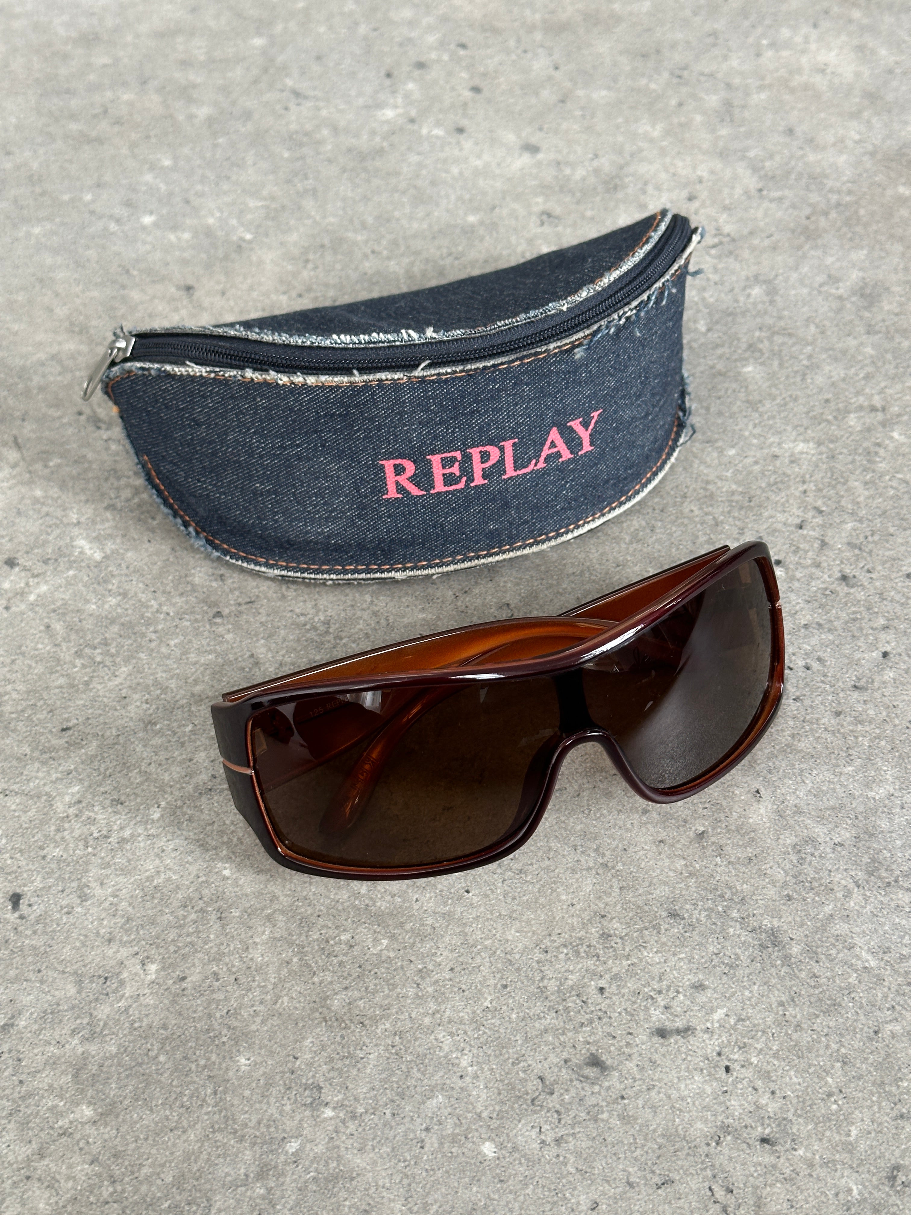 Replay 2000s Oversized Shield Logo Sunglasses