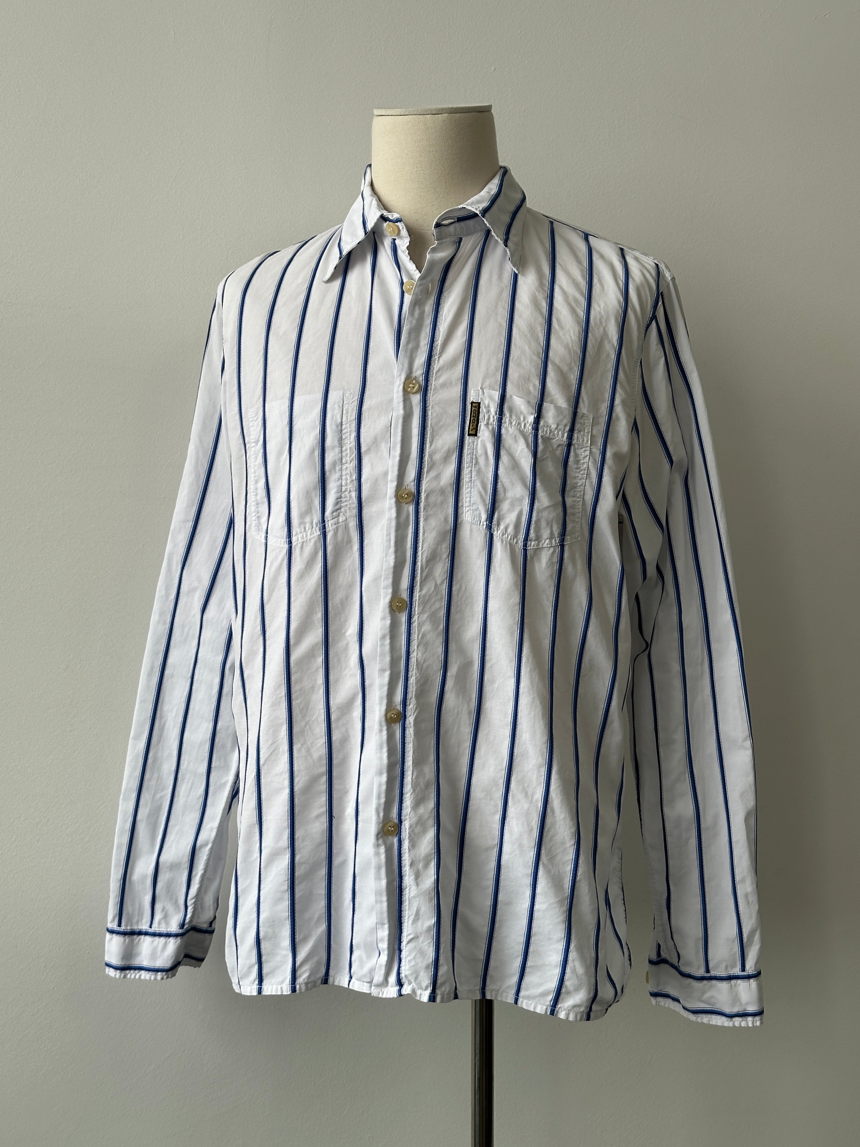 Armani Jeans 1990s Cotton Logo Striped Shirt - L