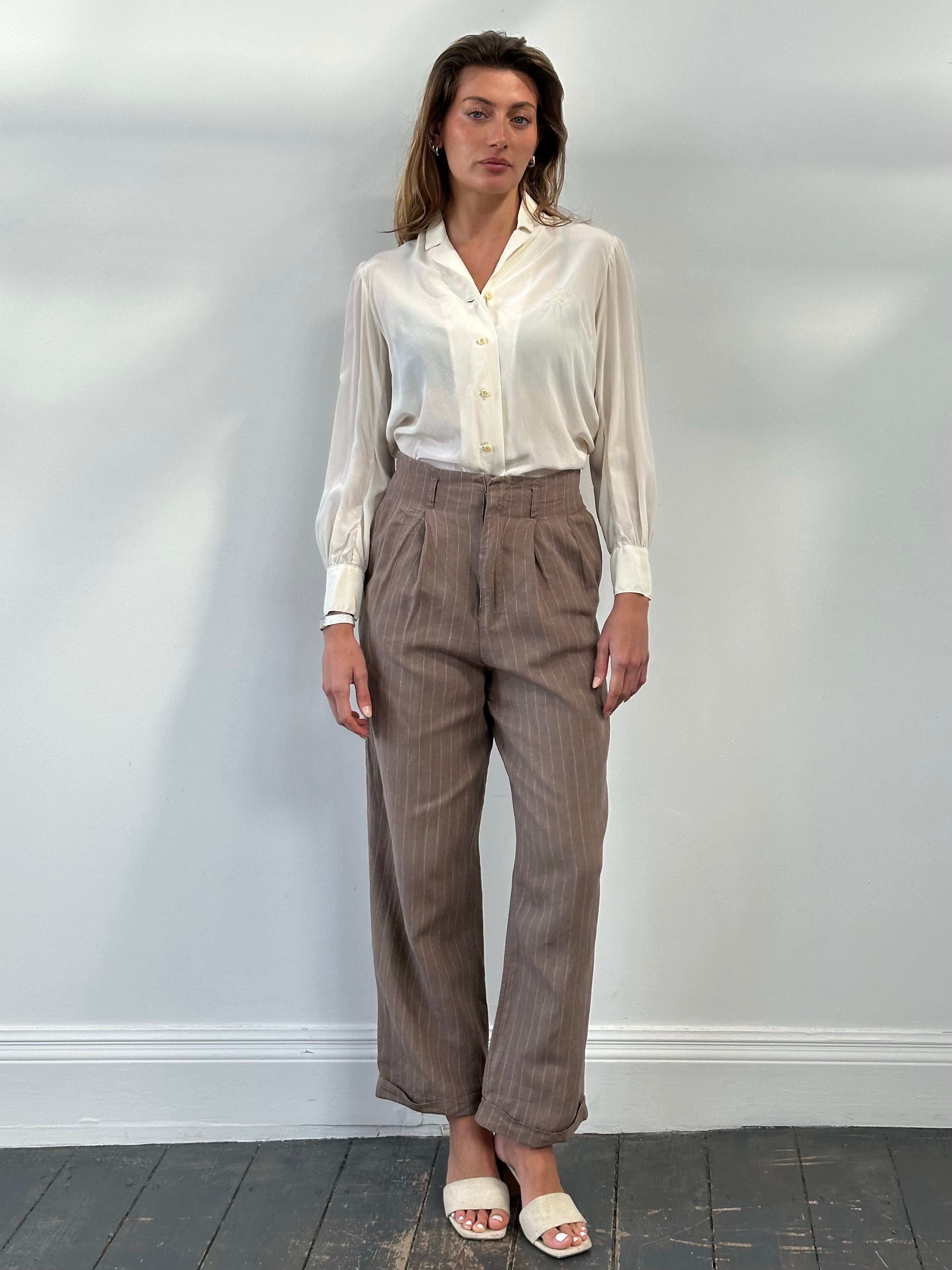 Jigsaw 1990s Pure Linen Striped Wide Leg Trouser -