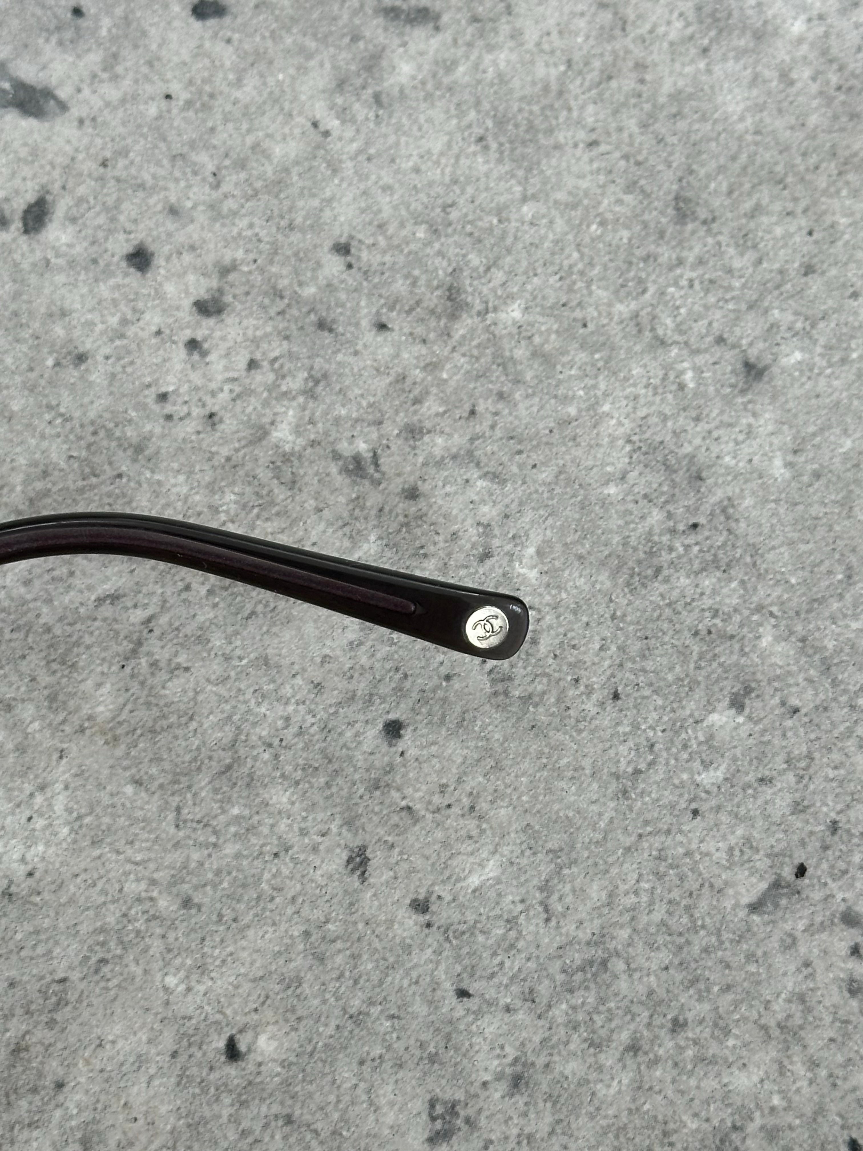 Chanel 2000s Rimless Crystal Bar Rectangle Sunglasses