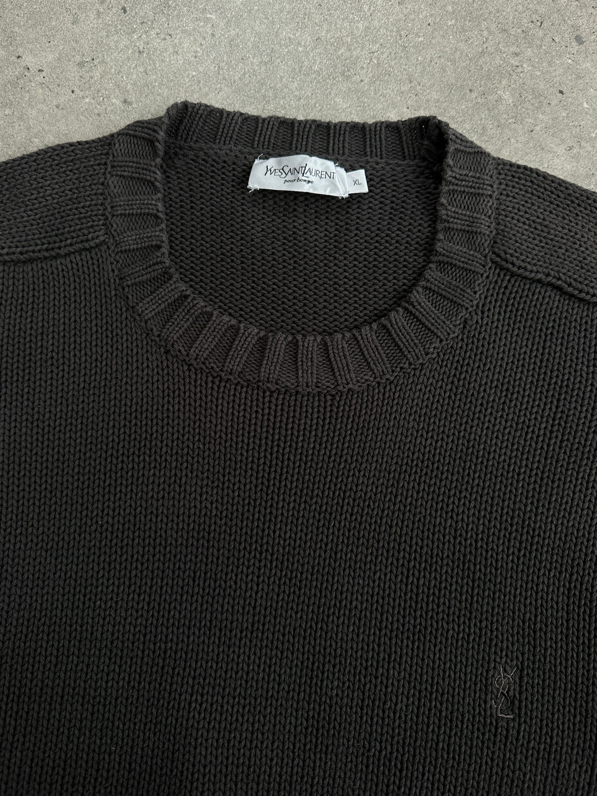 Yves Saint Laurent Pour Homme 2000s Pure Cotton Knit Logo Jumper - XL