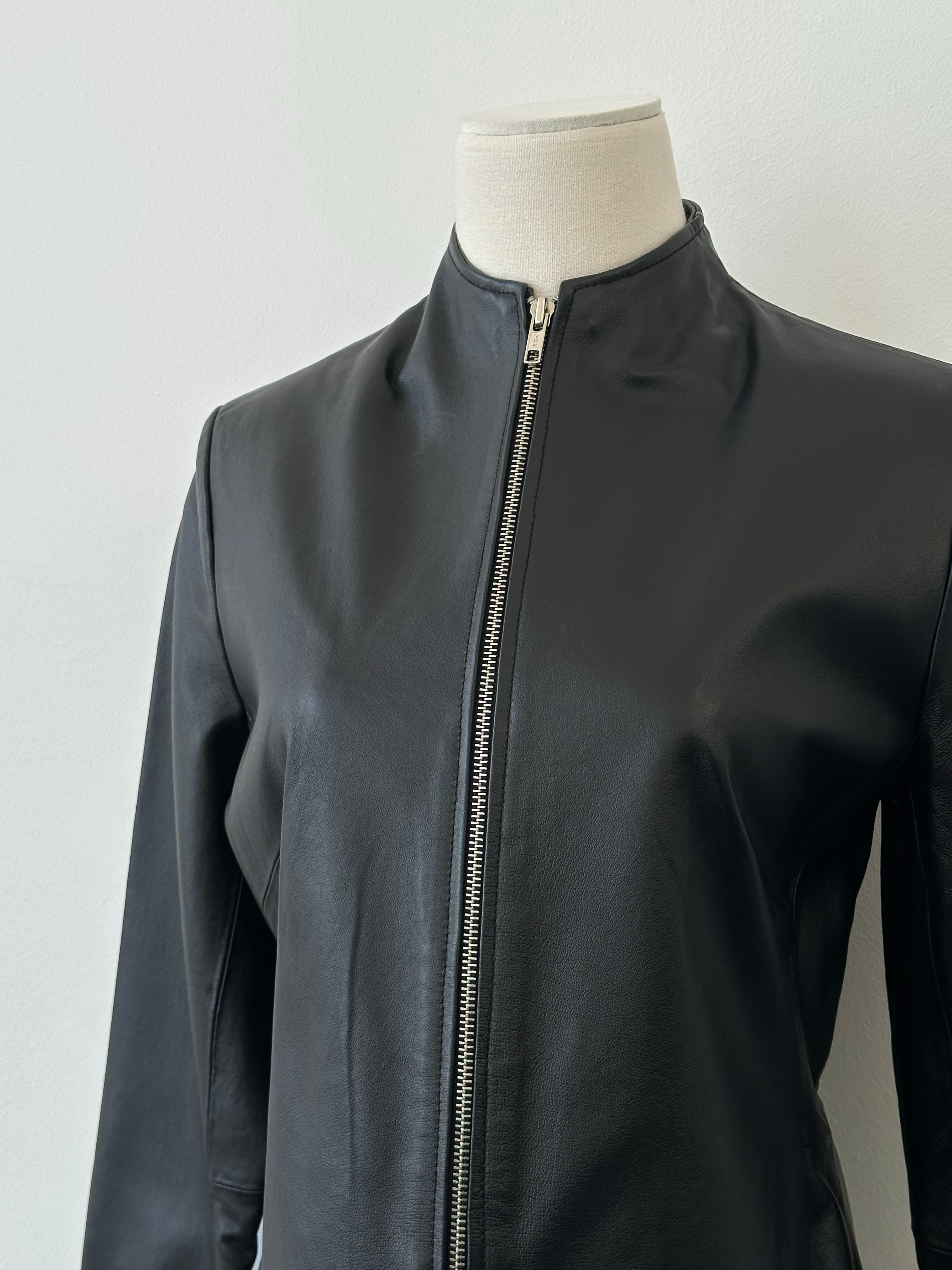 Vintage 1990s Double Zip Leather Jacket - S