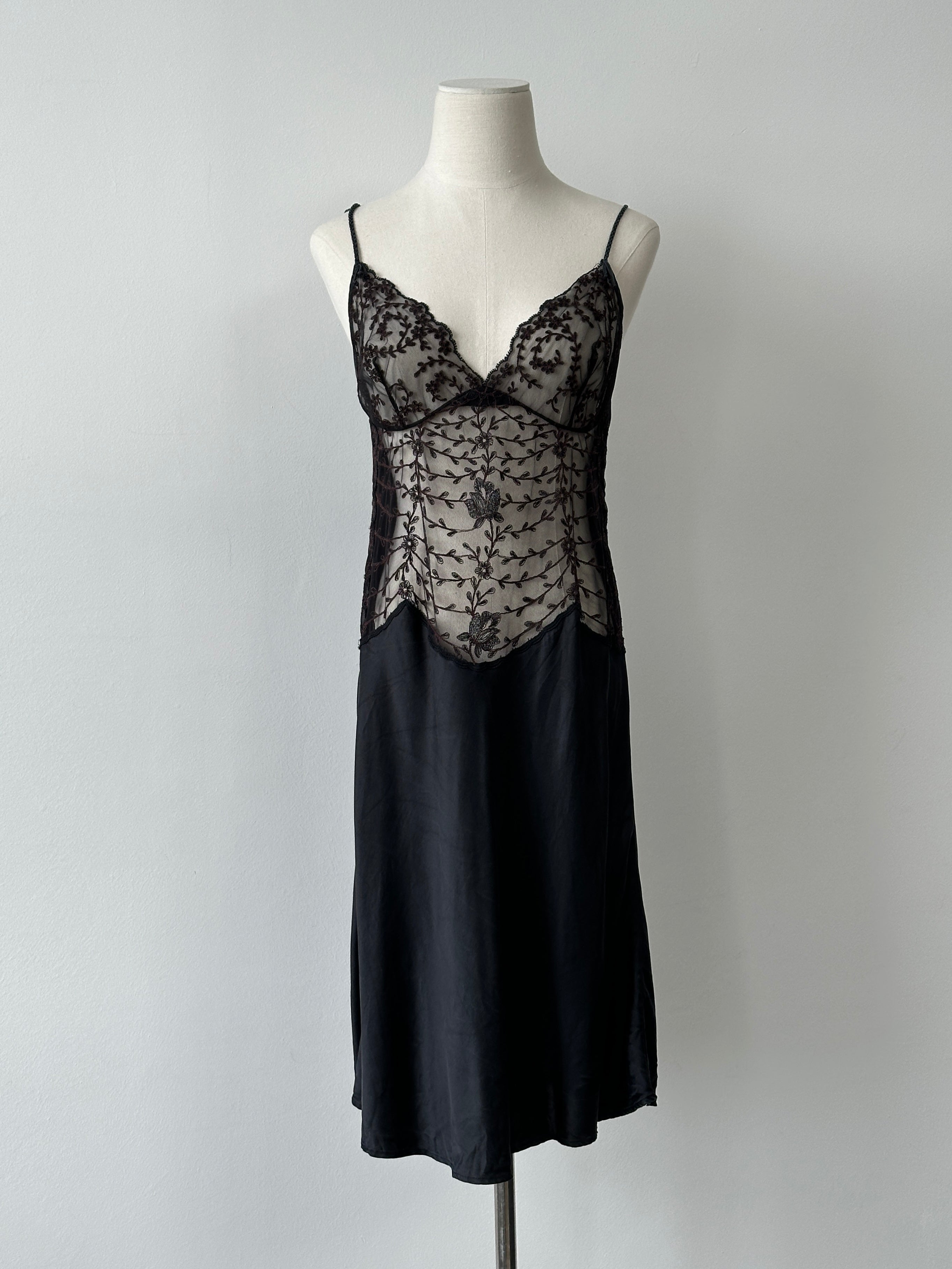La Perla 2000s Pure Silk Embroidered Lace Midi Slip Dress - M