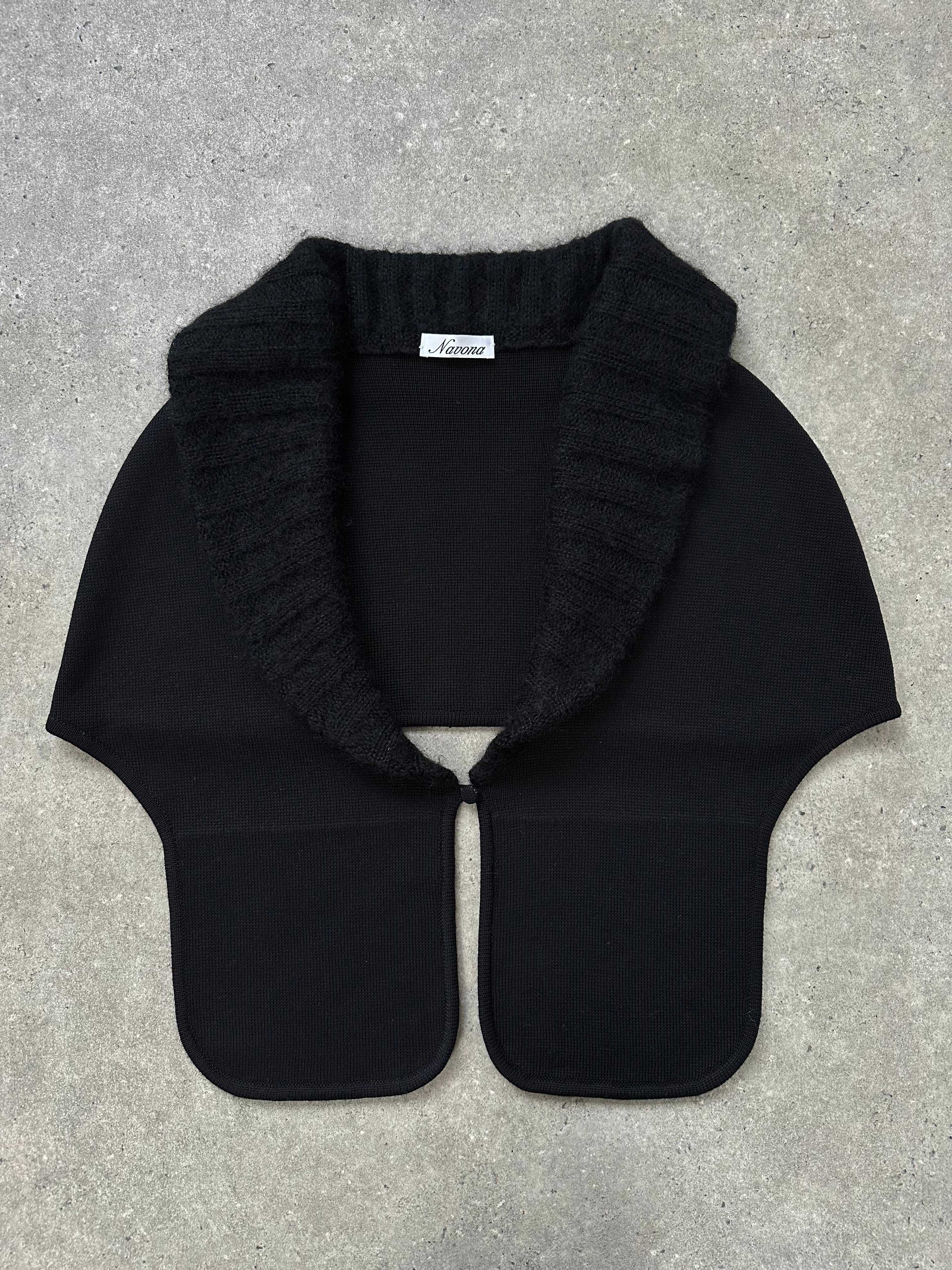 Italian vintage 1990s Armani pure merino wool knitted shawl scarf with intricate knit pattern and soft texture.