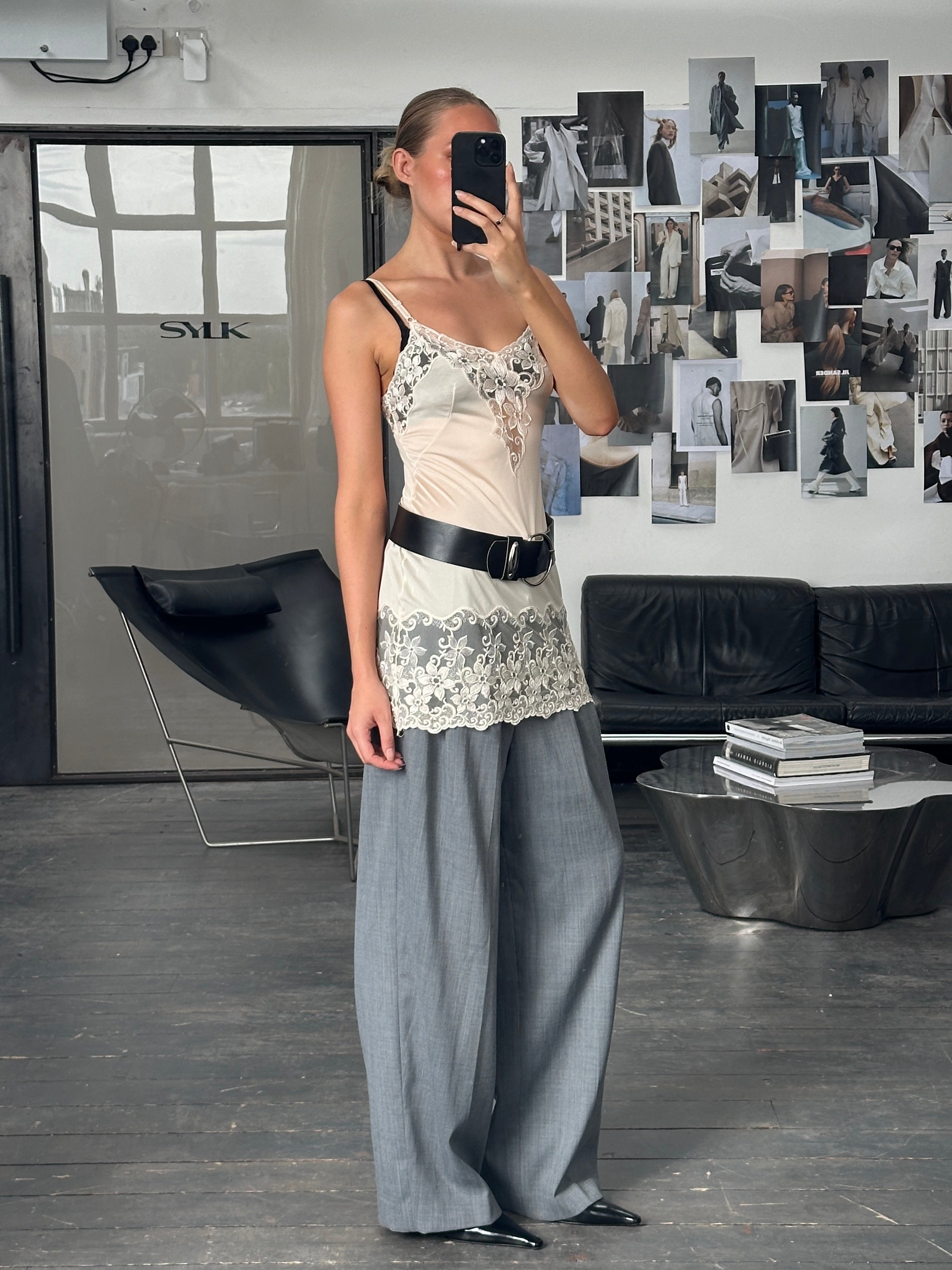 Vintage 1990s lace sheer mini slip dress, XS/S, featuring delicate lace fabric and a vintage-inspired design.