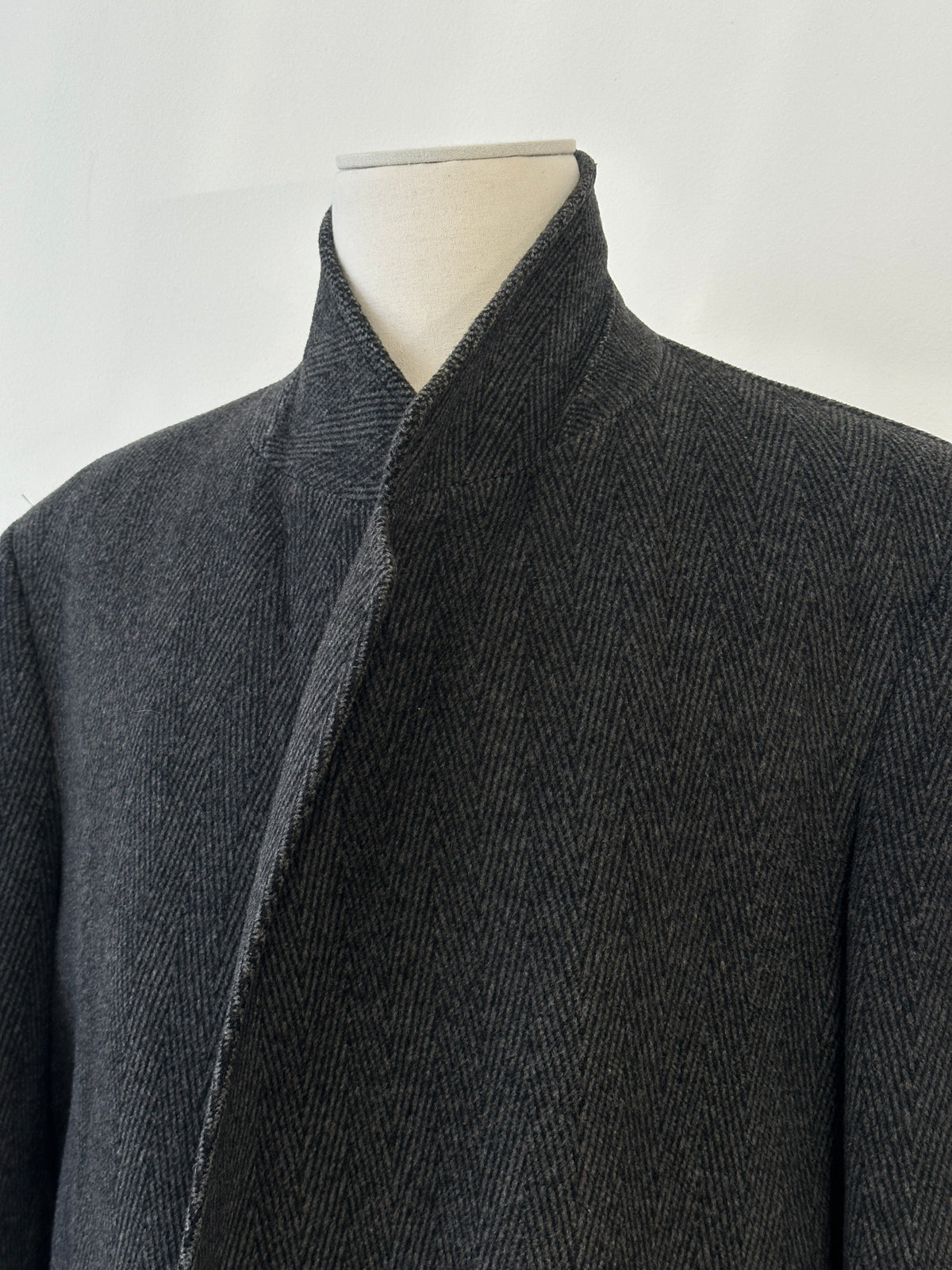 Vintage 1990s Wool Cashmere Herringbone Double Breasted Coat - XL