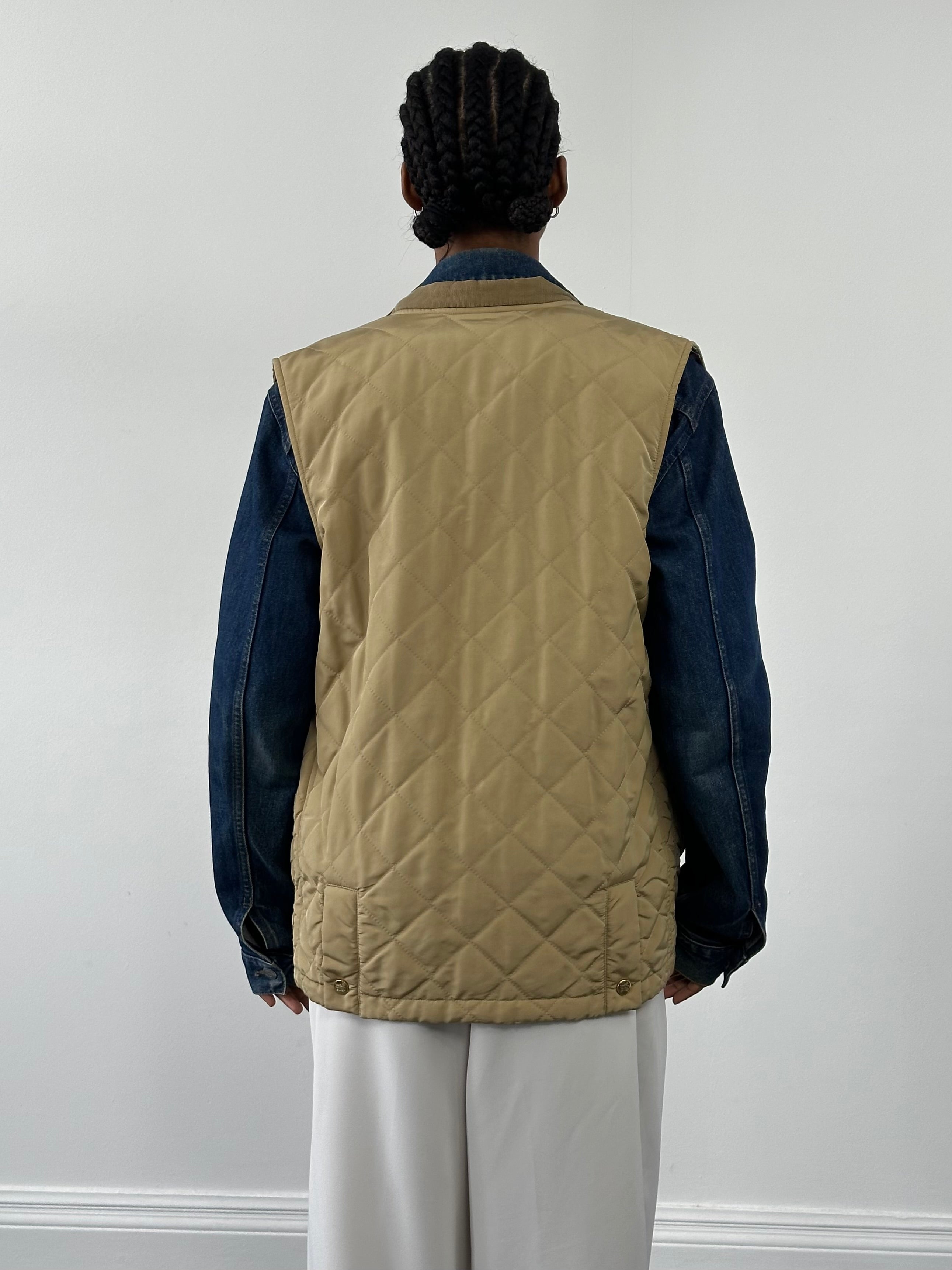 Burberry 1990s nylon bespoke button Nova Check gilet in size M, featuring classic check pattern and button closure.