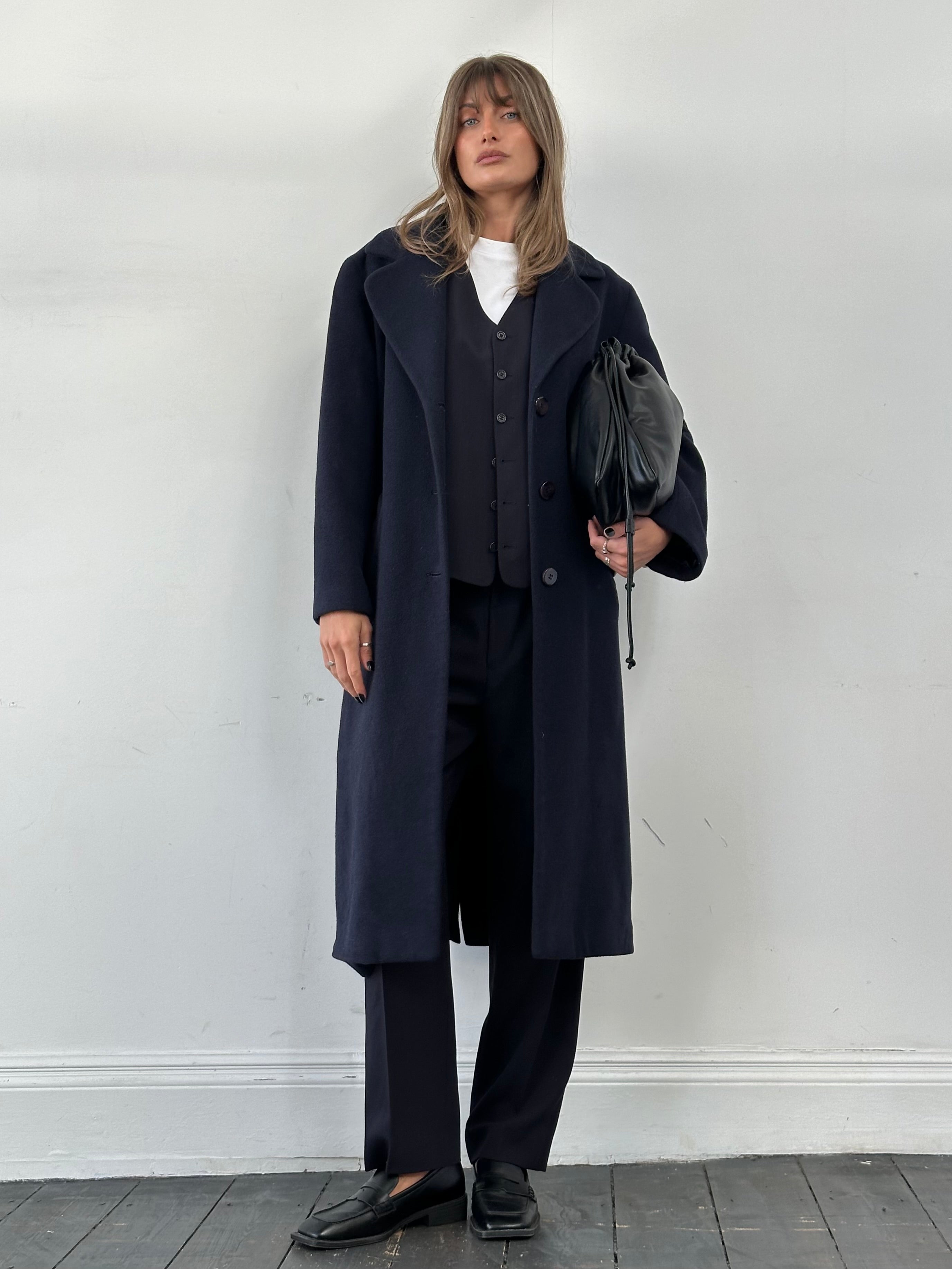 Vintage Virgin Wool Single Breasted Coat in size M, featuring a classic design with a tailored fit and button closure.