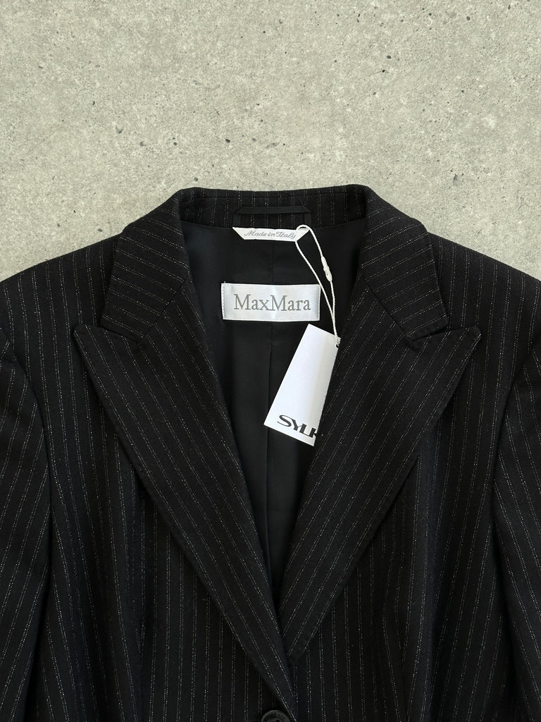Max Mara Wool Cashmere Pinstripe Fitted Buckle Blazer - S - SYLK