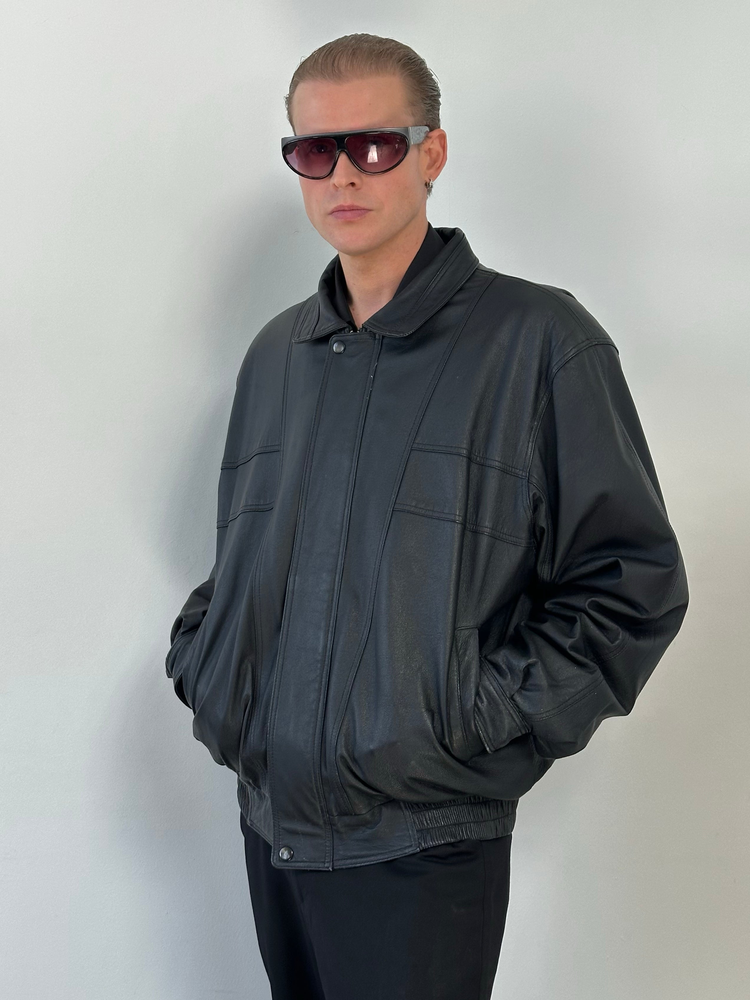 Vintage 1990s Boxy Leather Bomber Jacket - XL/XXL