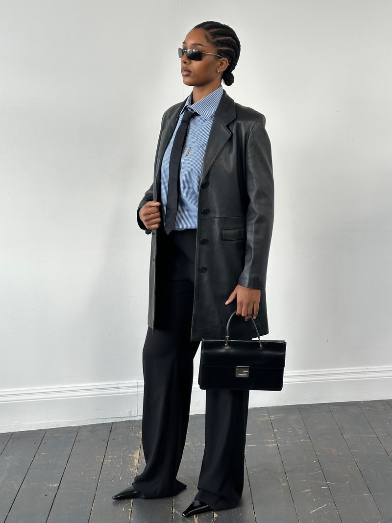 St Michael 1990s Lambskin Smooth Leather Trench Coat - M