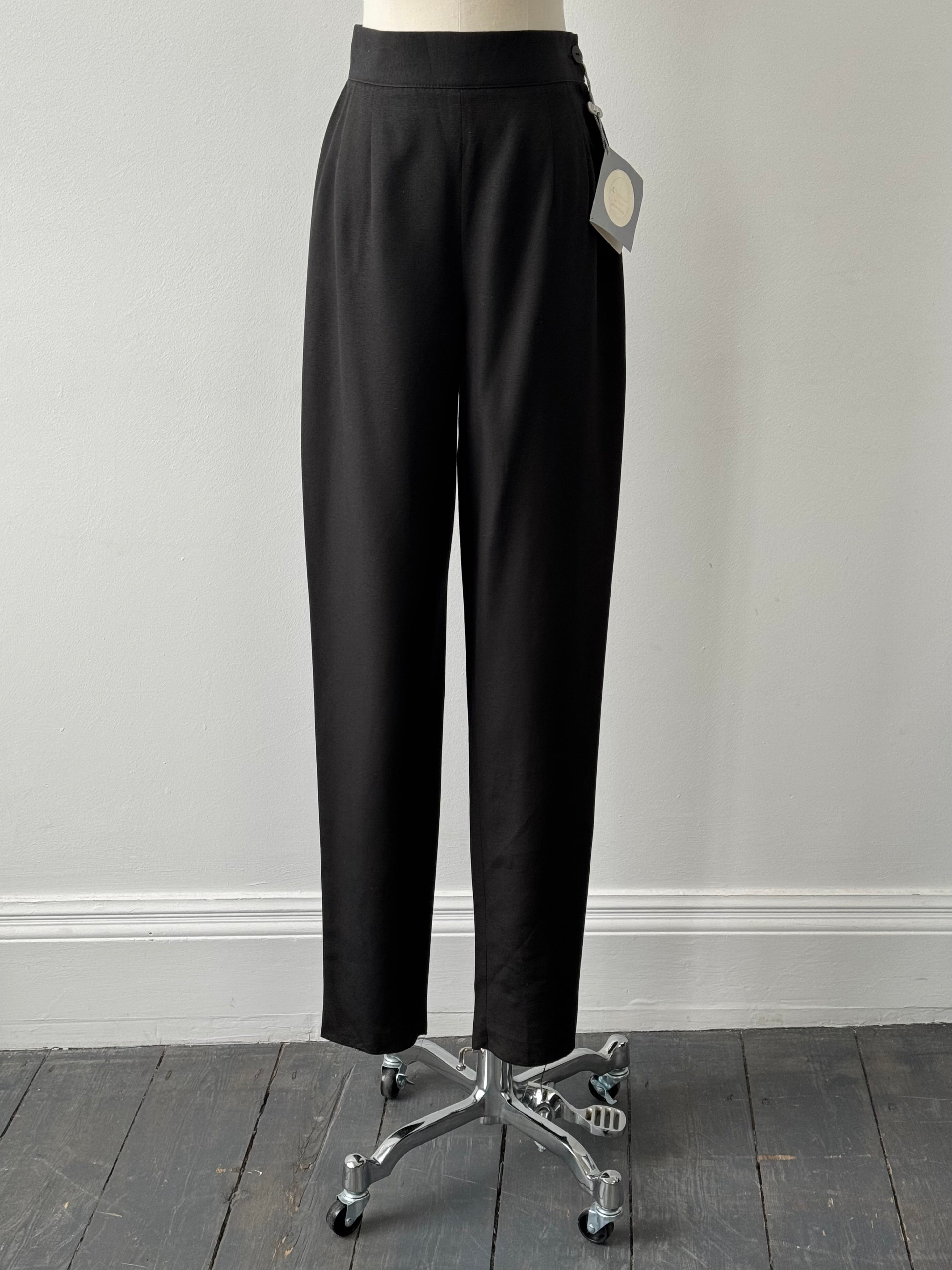 Christian Dior 1990s silk tapered leg trousers, W24, featuring a sleek, high-quality design with a tailored fit.