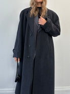 British Vintage Wool Cashmere Herringbone Concealed Placket Coat - XL - SYLK