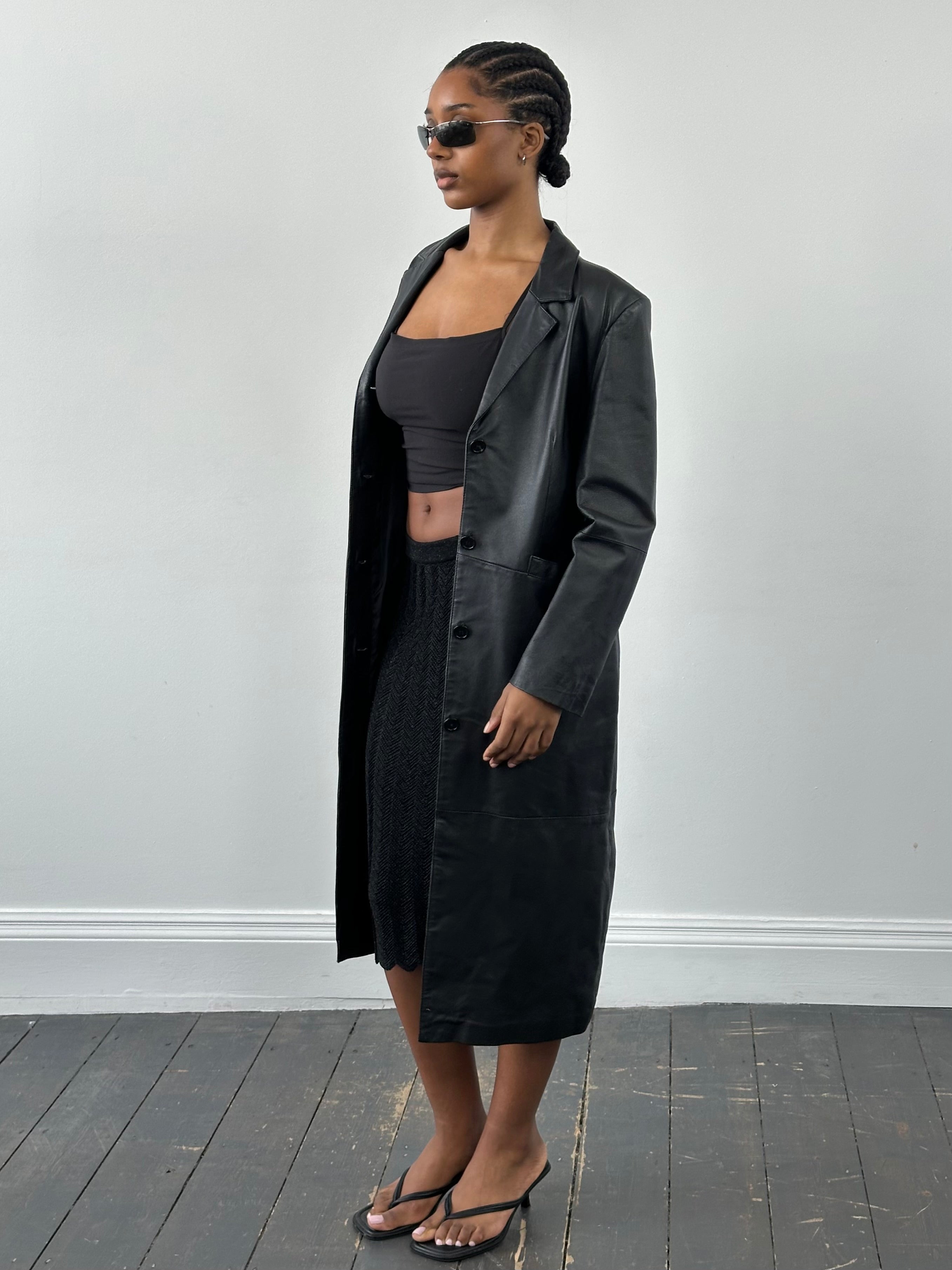 Vintage 1990s Leather Trench Coat - S - SYLK