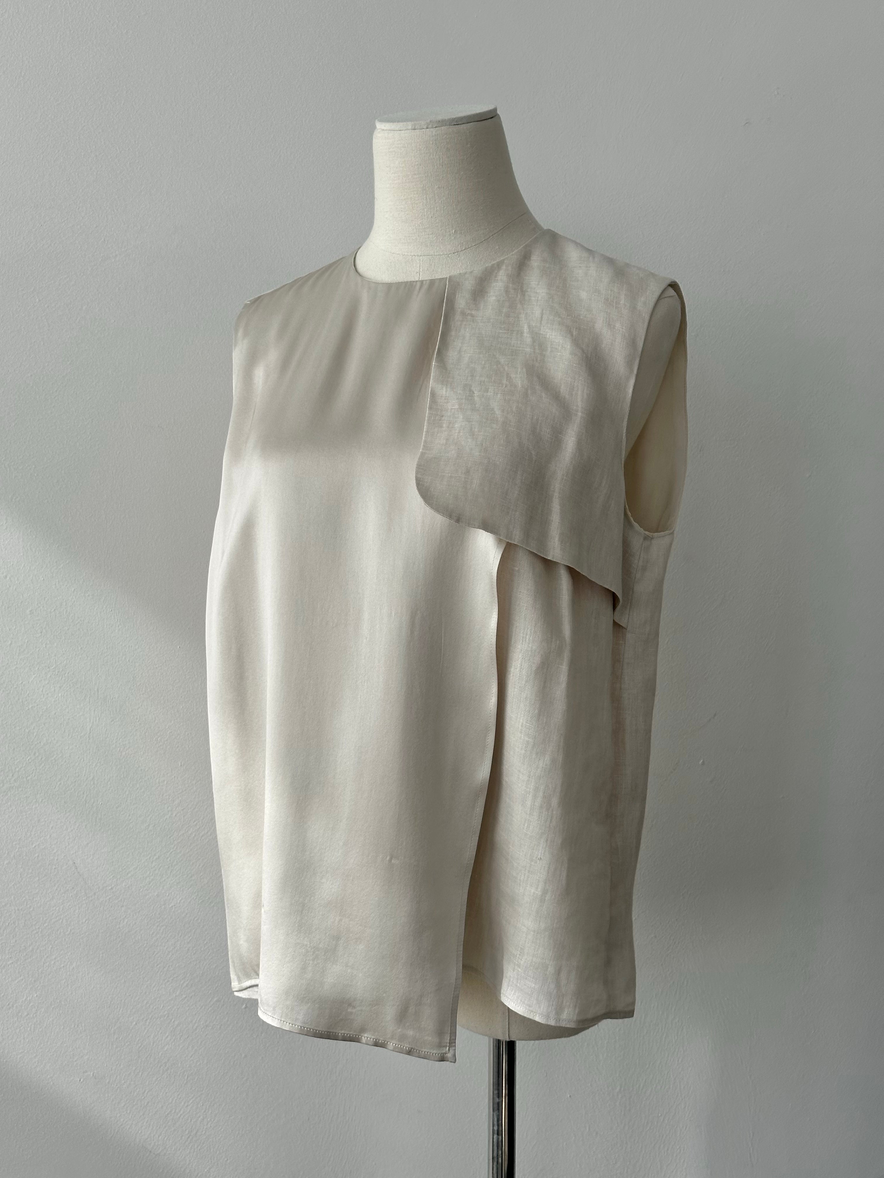 Max Mara 1990s Silk Linen Asymmetric Sleeveless Top - M