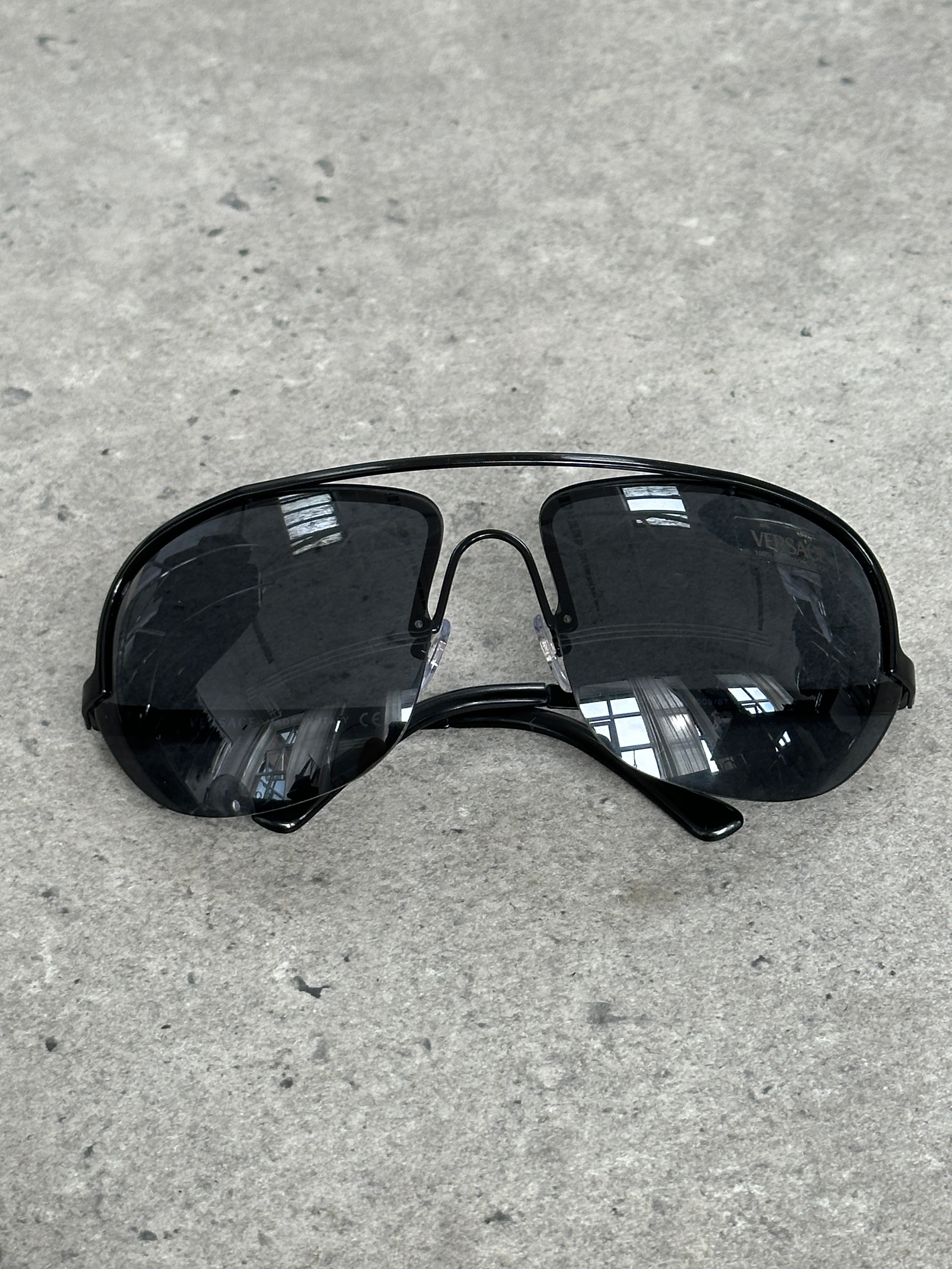 Versace 2000s Shield Aviator Logo Sunglasses