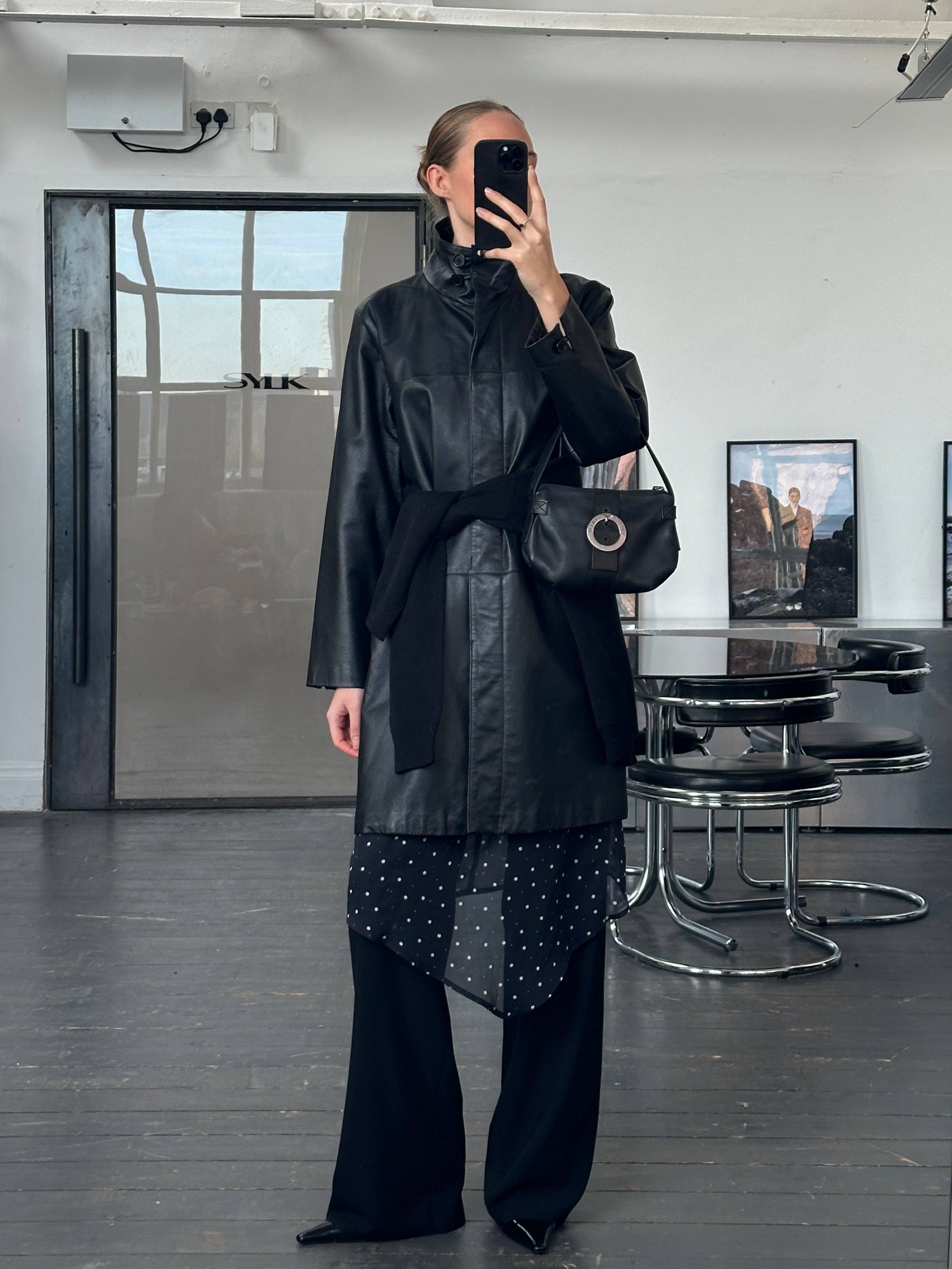 Vintage 2000s High Neck Leather Trench Coat - M - SYLK