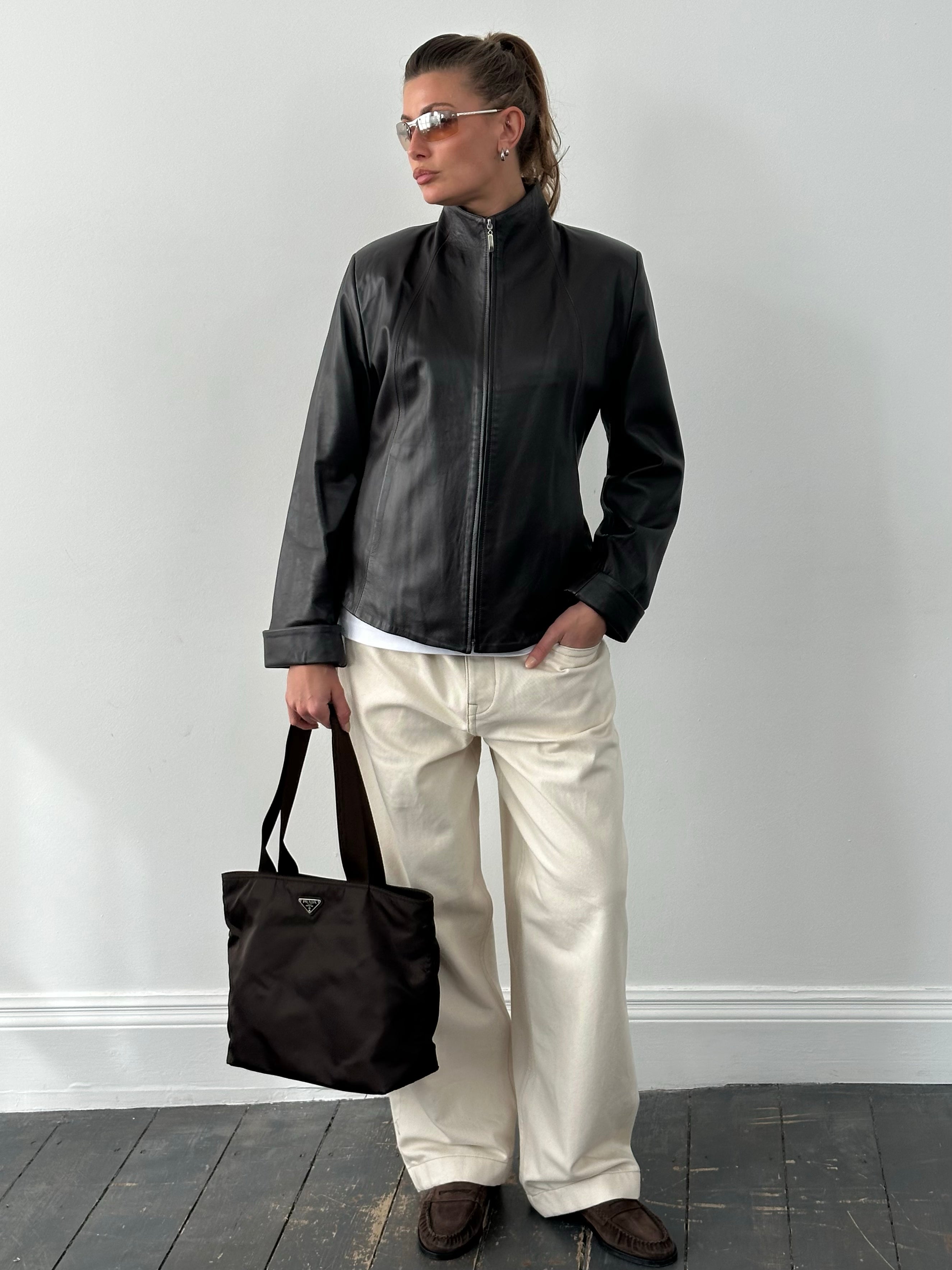 Vintage 1990s High Neck Leather Jacket - M/L