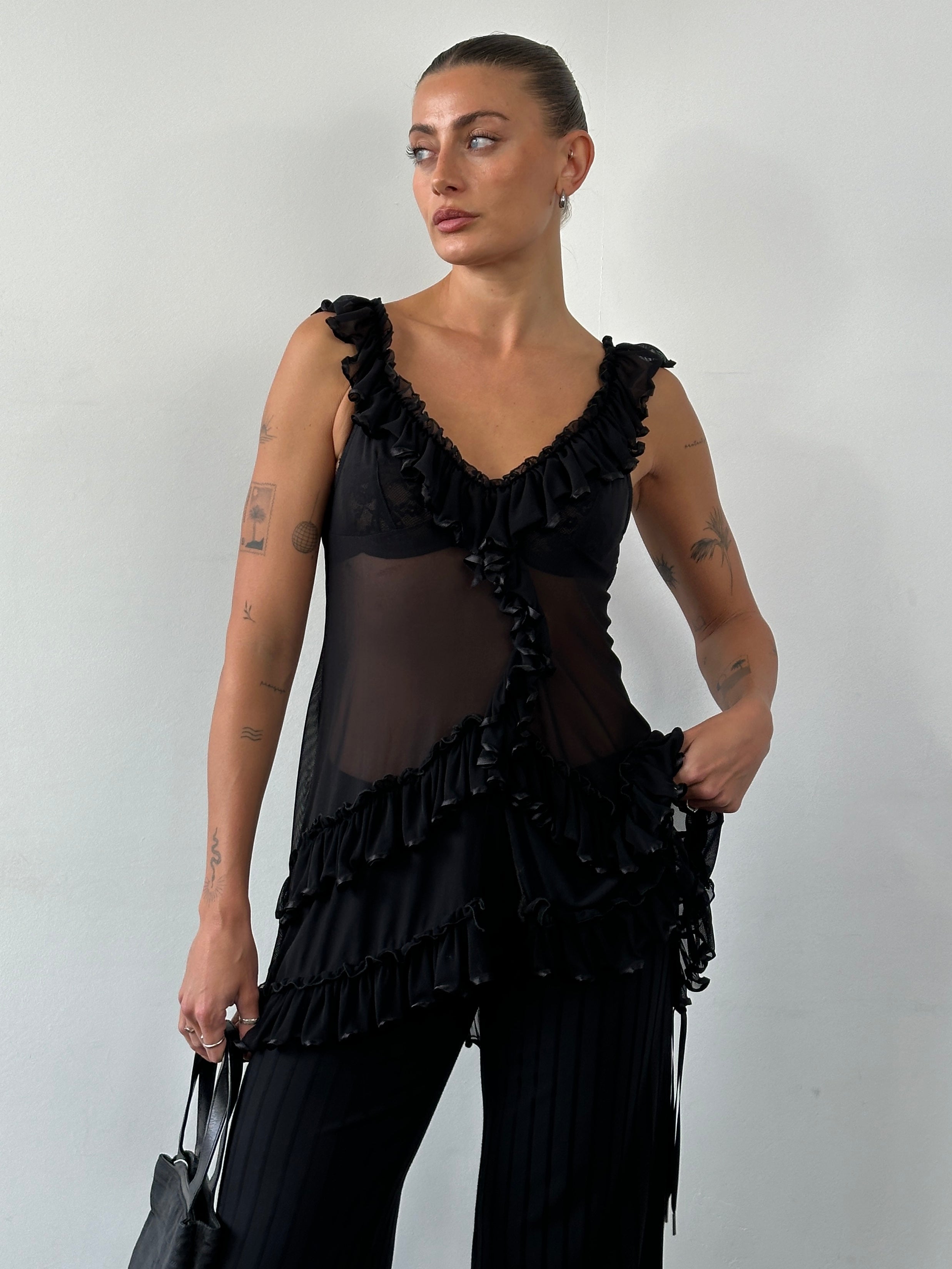 Vintage Sheer Ruffle Top - S/M - SYLK