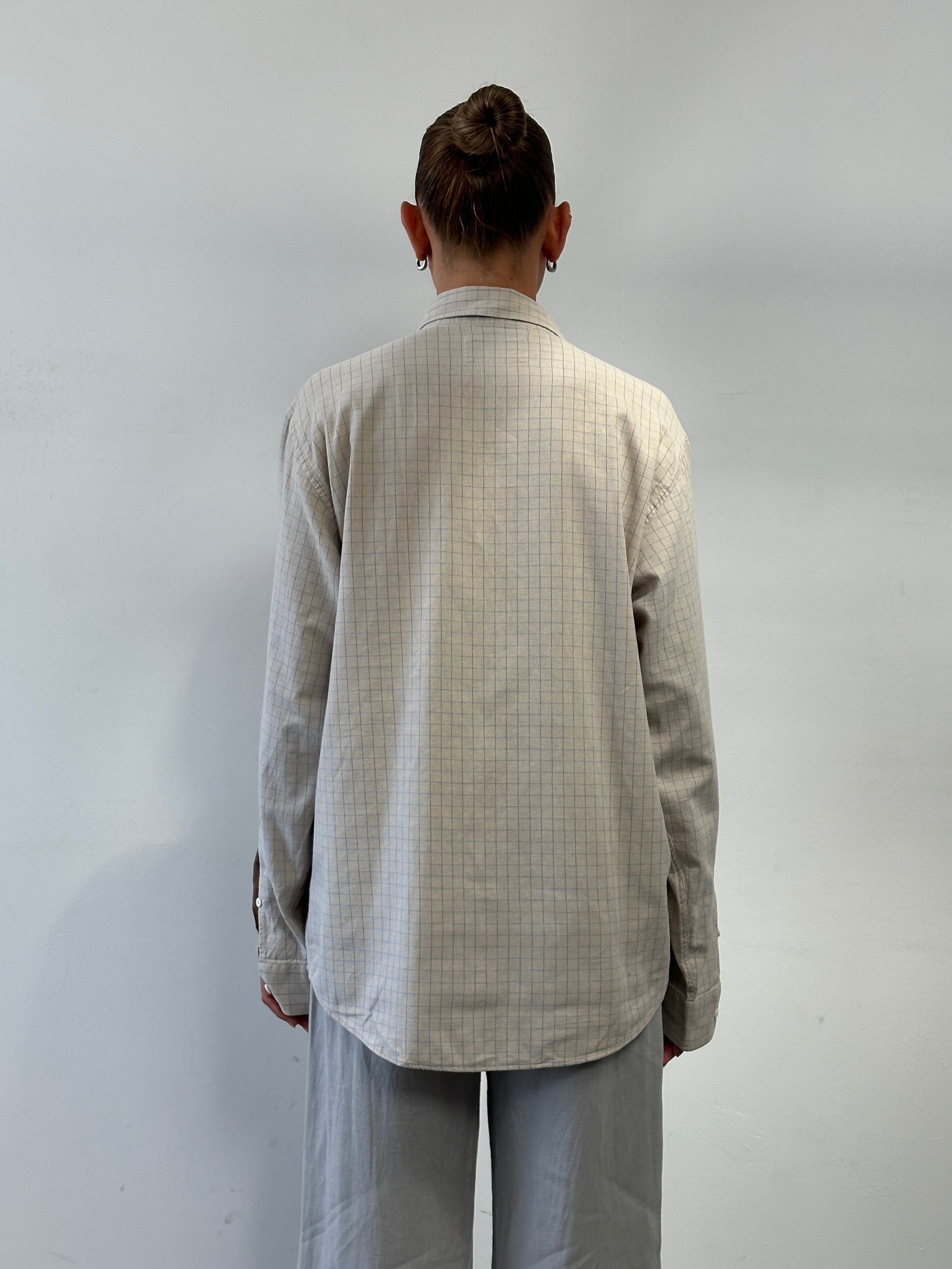 Armani Jeans check pure cotton logo shirt in size L/XL, featuring a classic pattern and brand logo on the front.