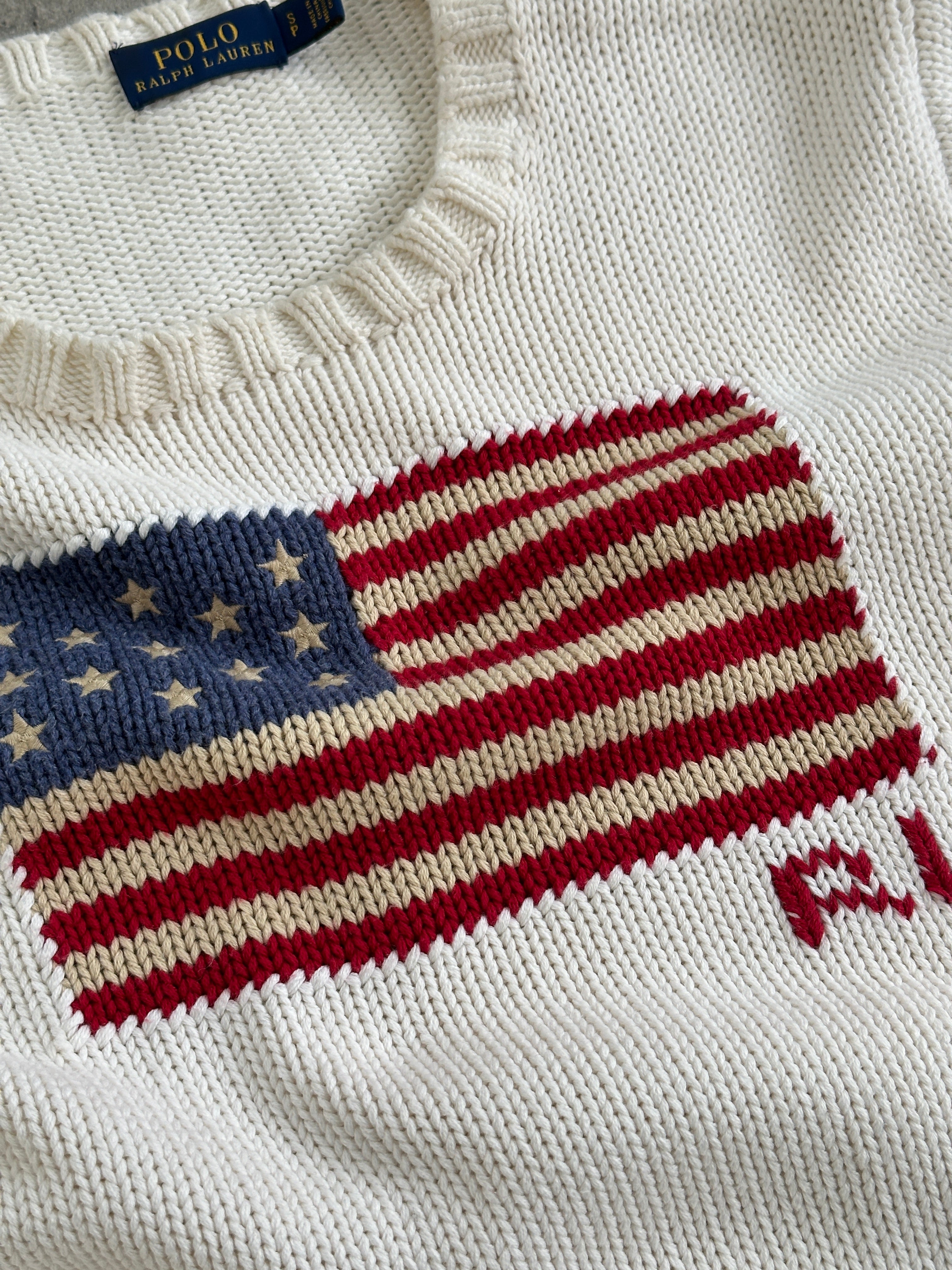 トップス 00s Ralph Lauren Polo USA Flag Shawl Ralph Lauren Polo 2000s “ The Iconic Flag” Knitted Jumper - S | SYLK