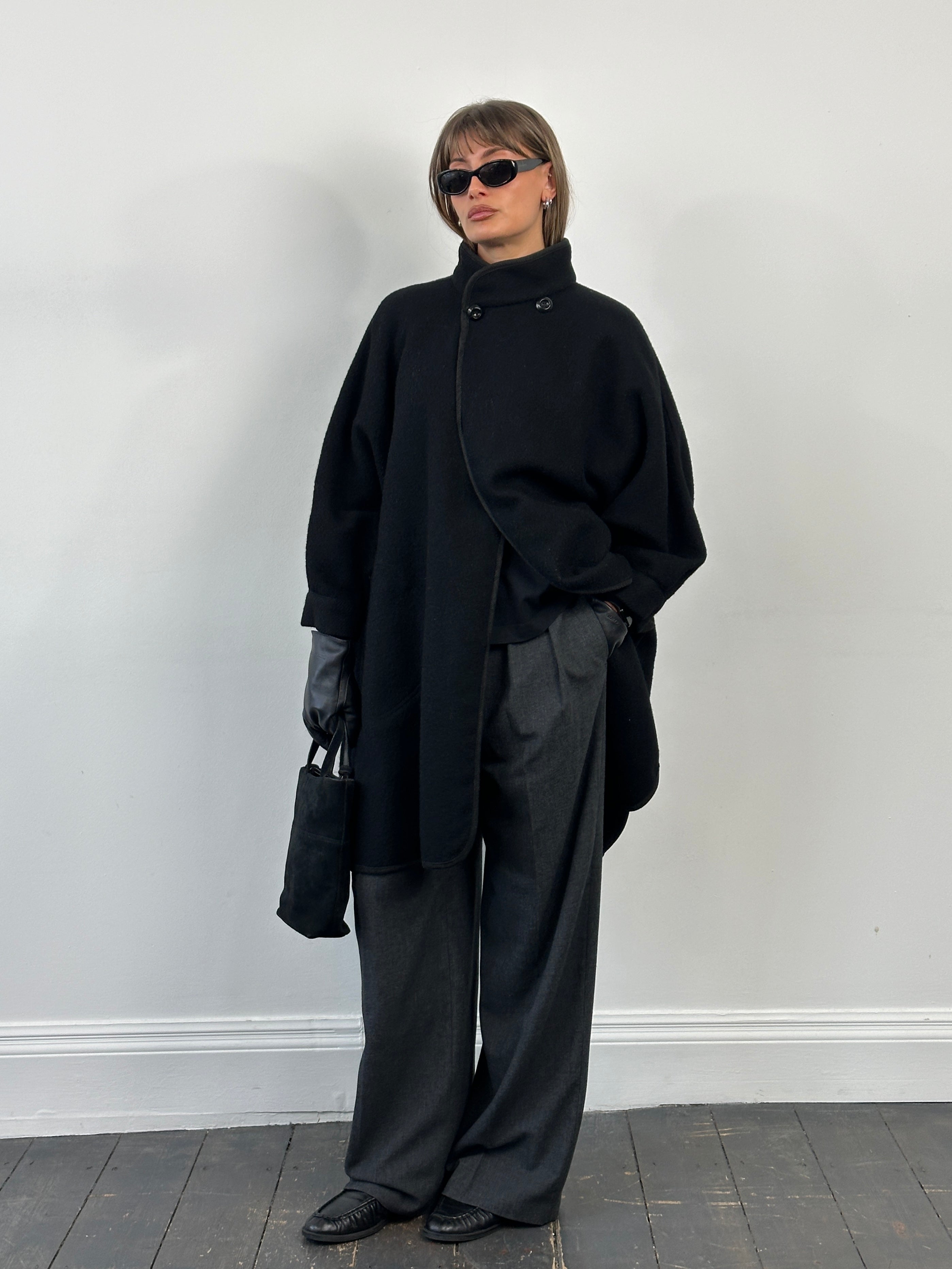 Vinatge 1990s High Neck Wool Cape Coat - L/XL - SYLK