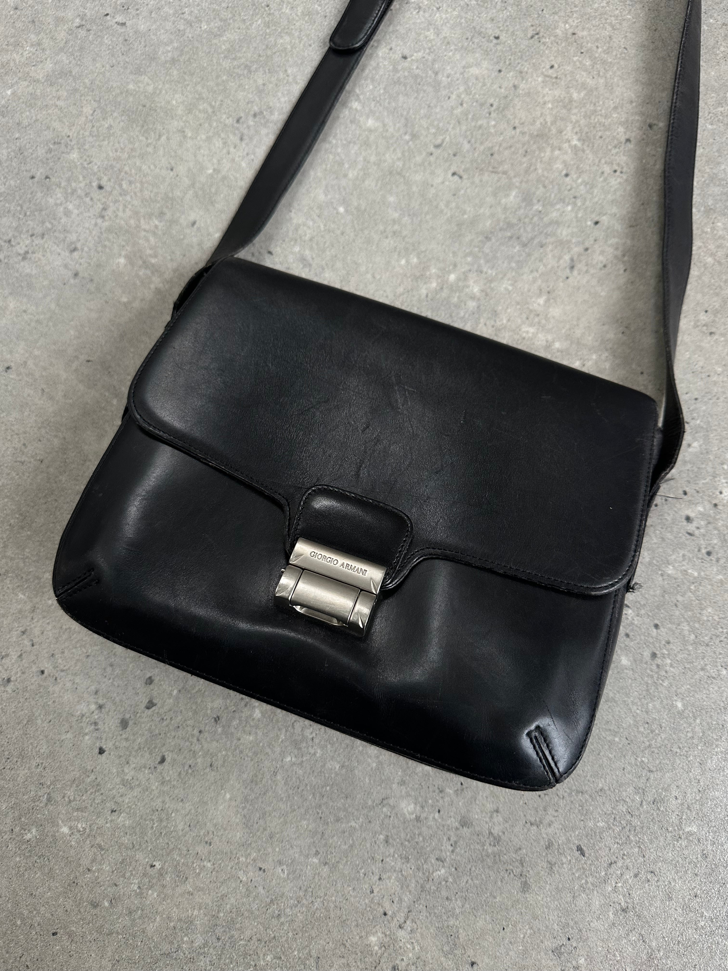 Giorgio Armani Le Collezioni 2000s leather crossbody bag with polished finish and sleek design, stylish accessory for everyday wear.