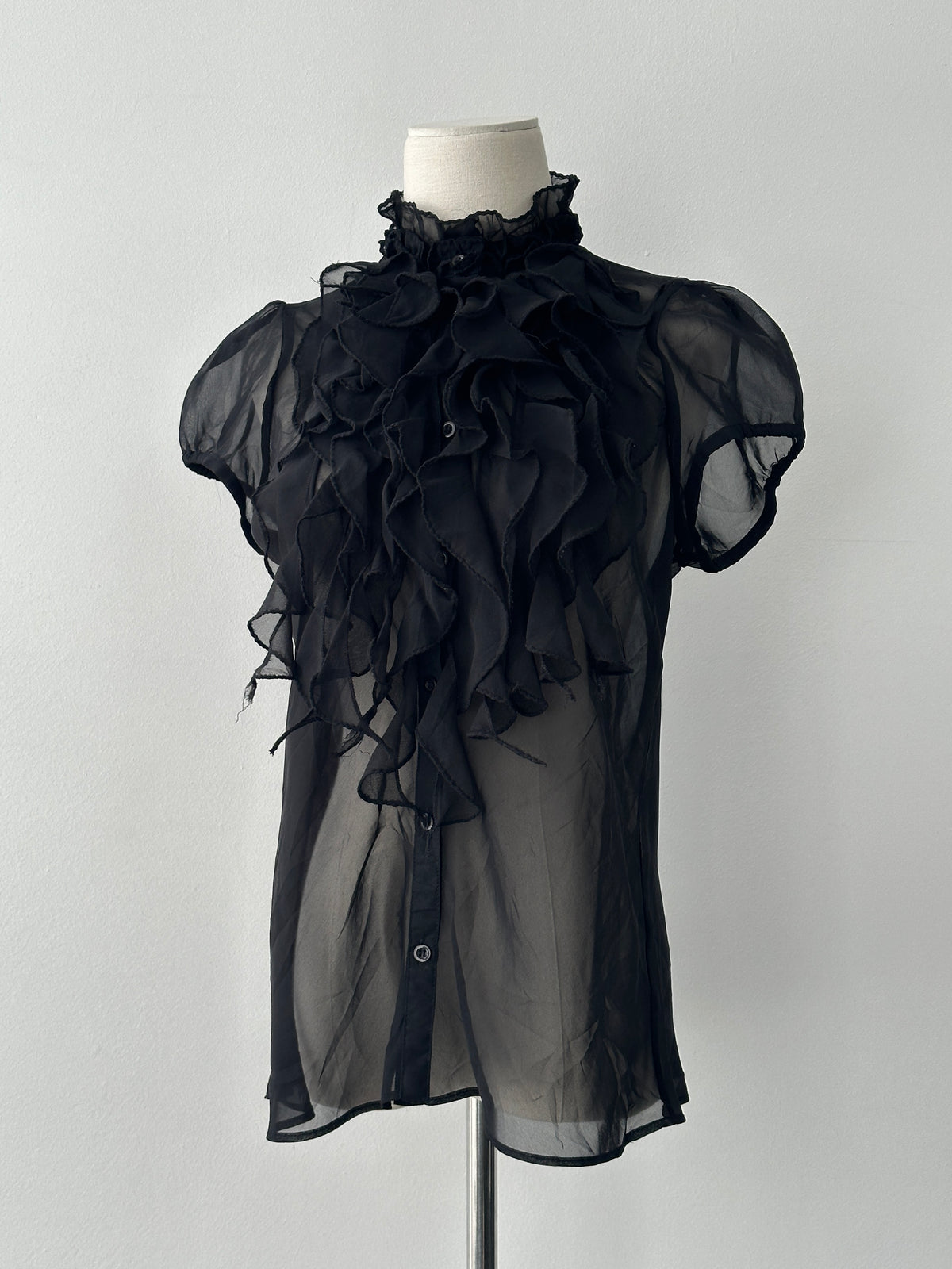 Vintage 2000s Short Sleeve Ruffle Shirt - M
