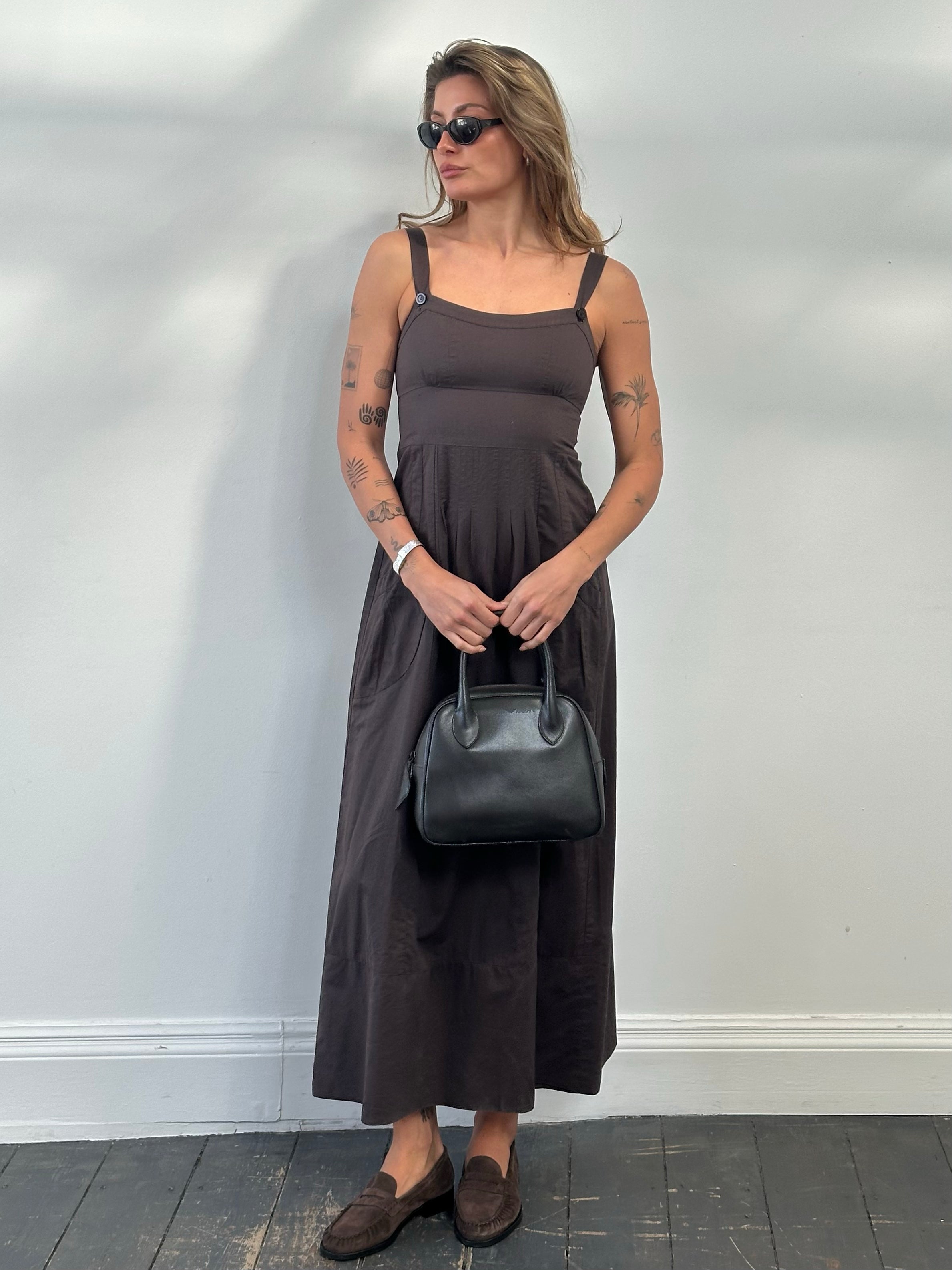 Max & Co 2000s Cotton Linen Pleated Maxi Dress - S