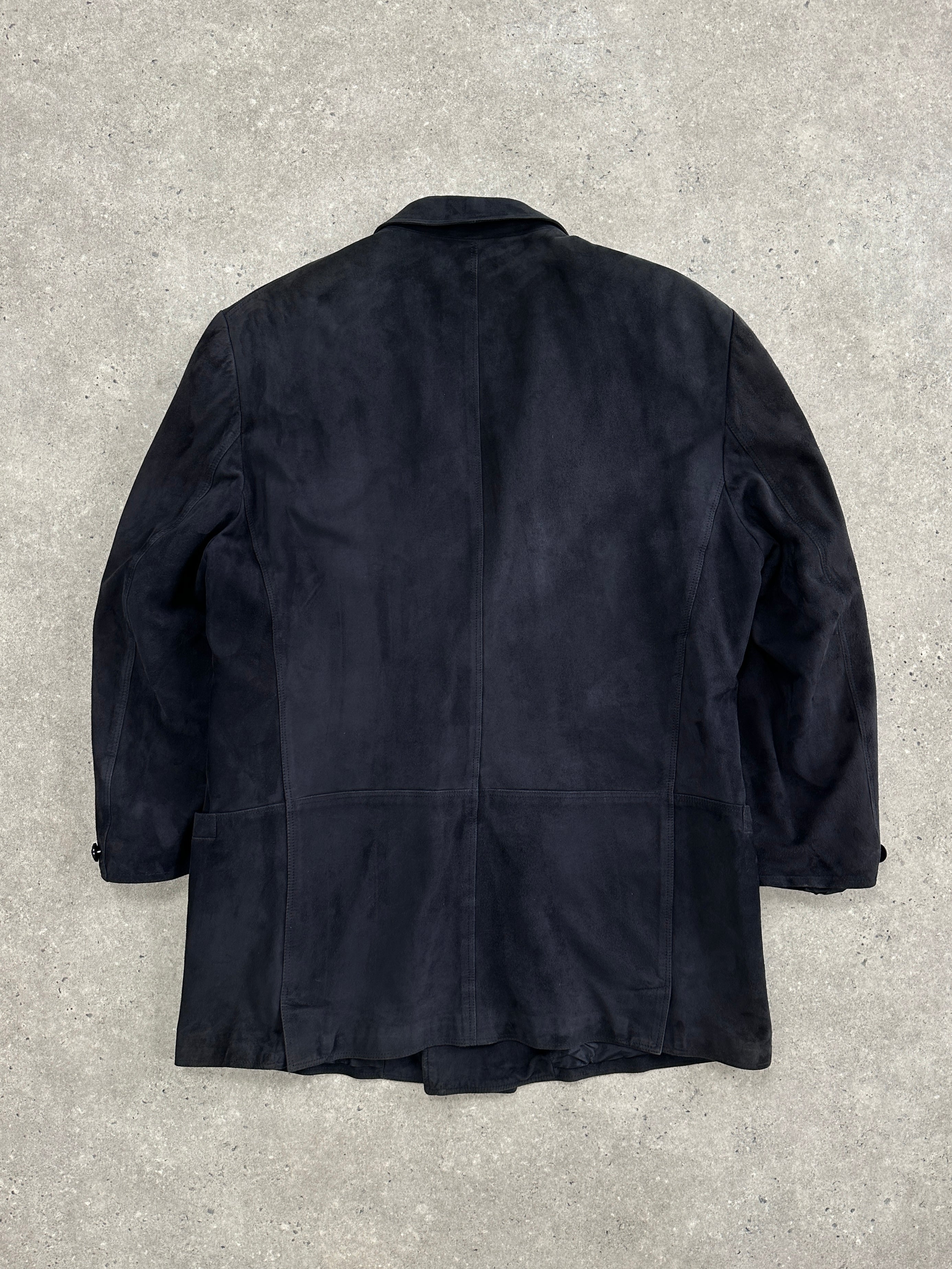 Versace 1990s suede double-breasted leather jacket in XL, stylish men's outerwear with classic design and luxurious texture.