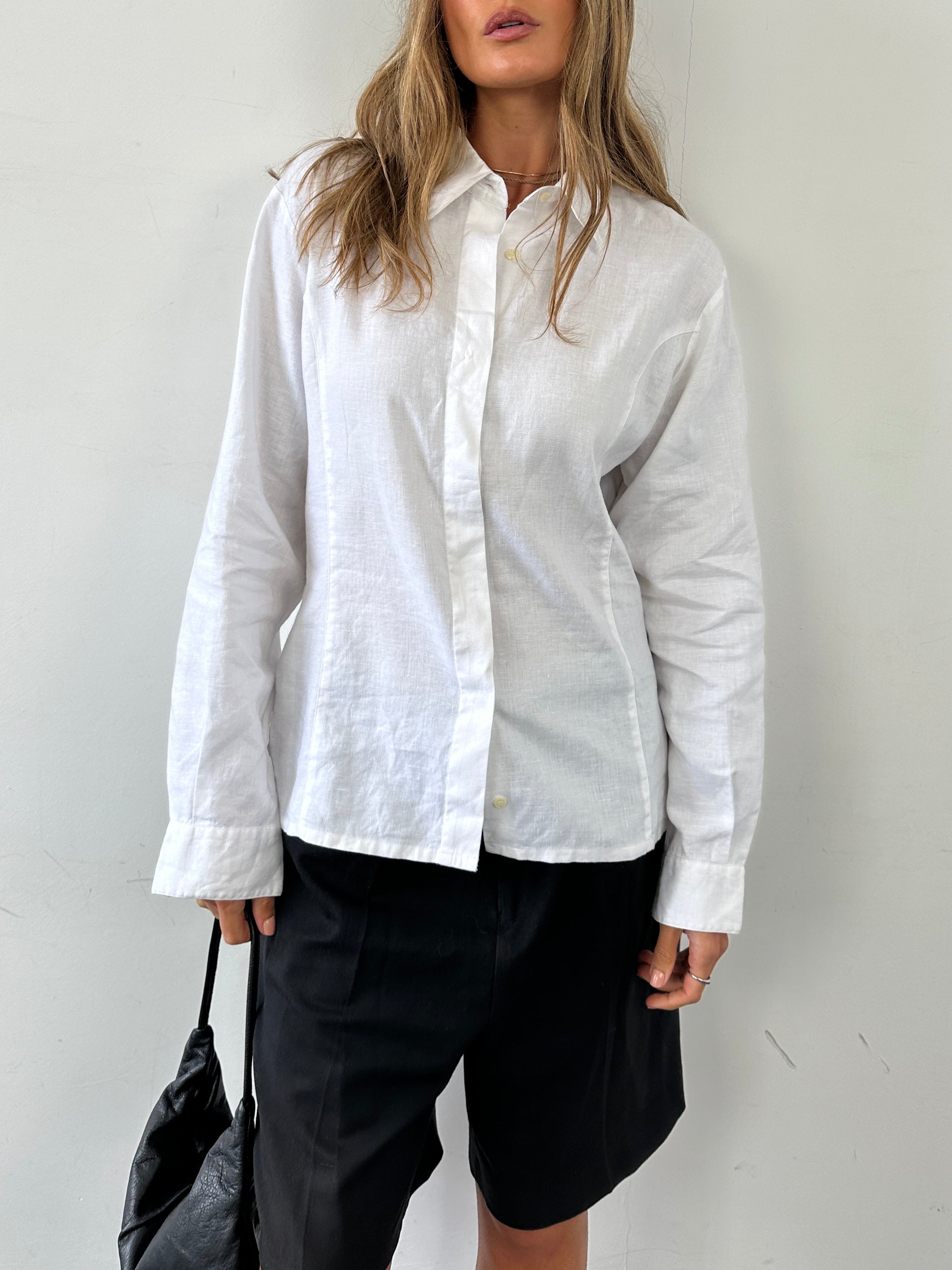 Vintage Pure Linen Concealed Placket Shirt - M - SYLK