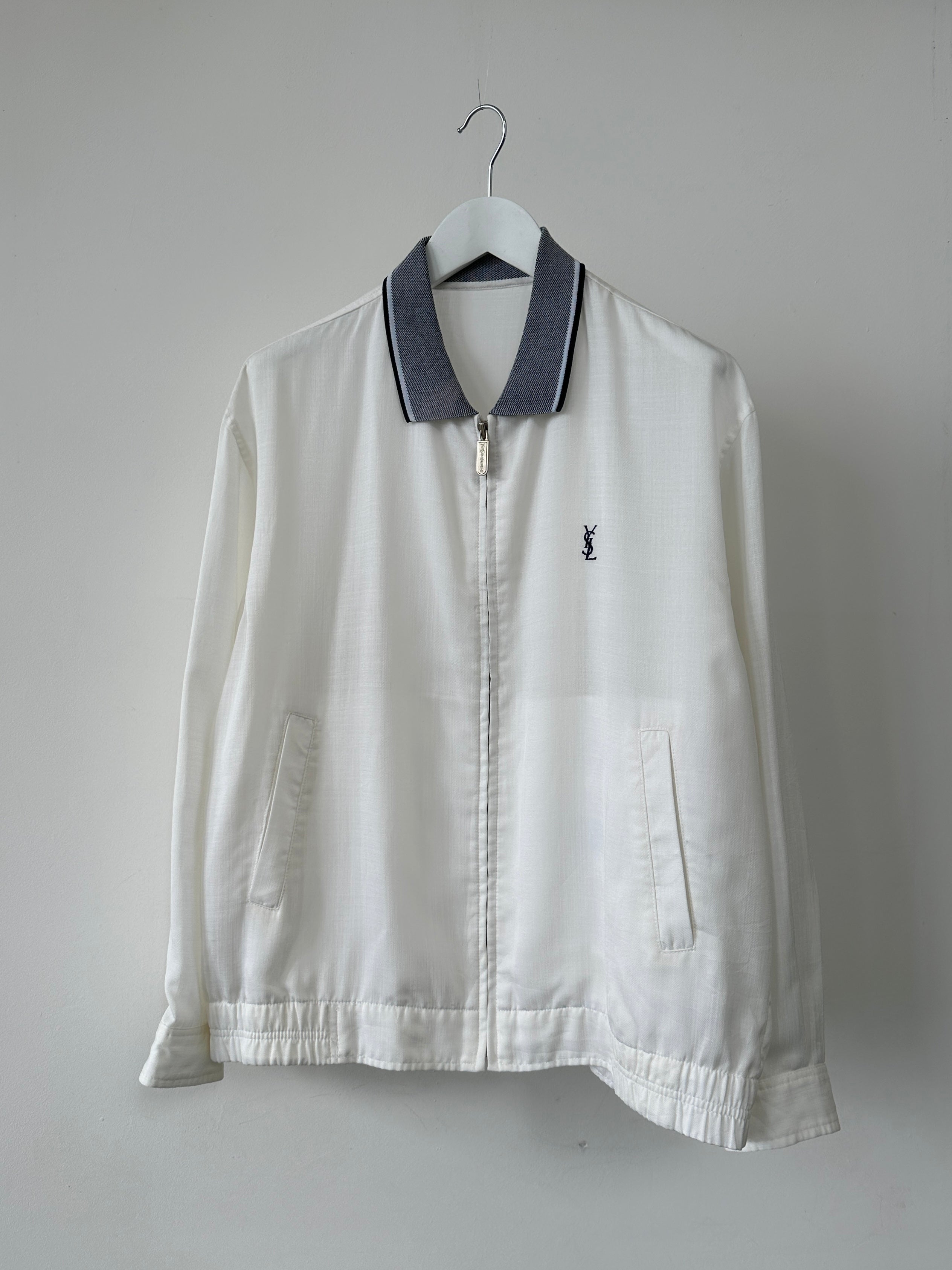 Yves Saint Laurent Pour Homme logo bomber jacket in size L, featuring a sleek design with YSL branding on the front.