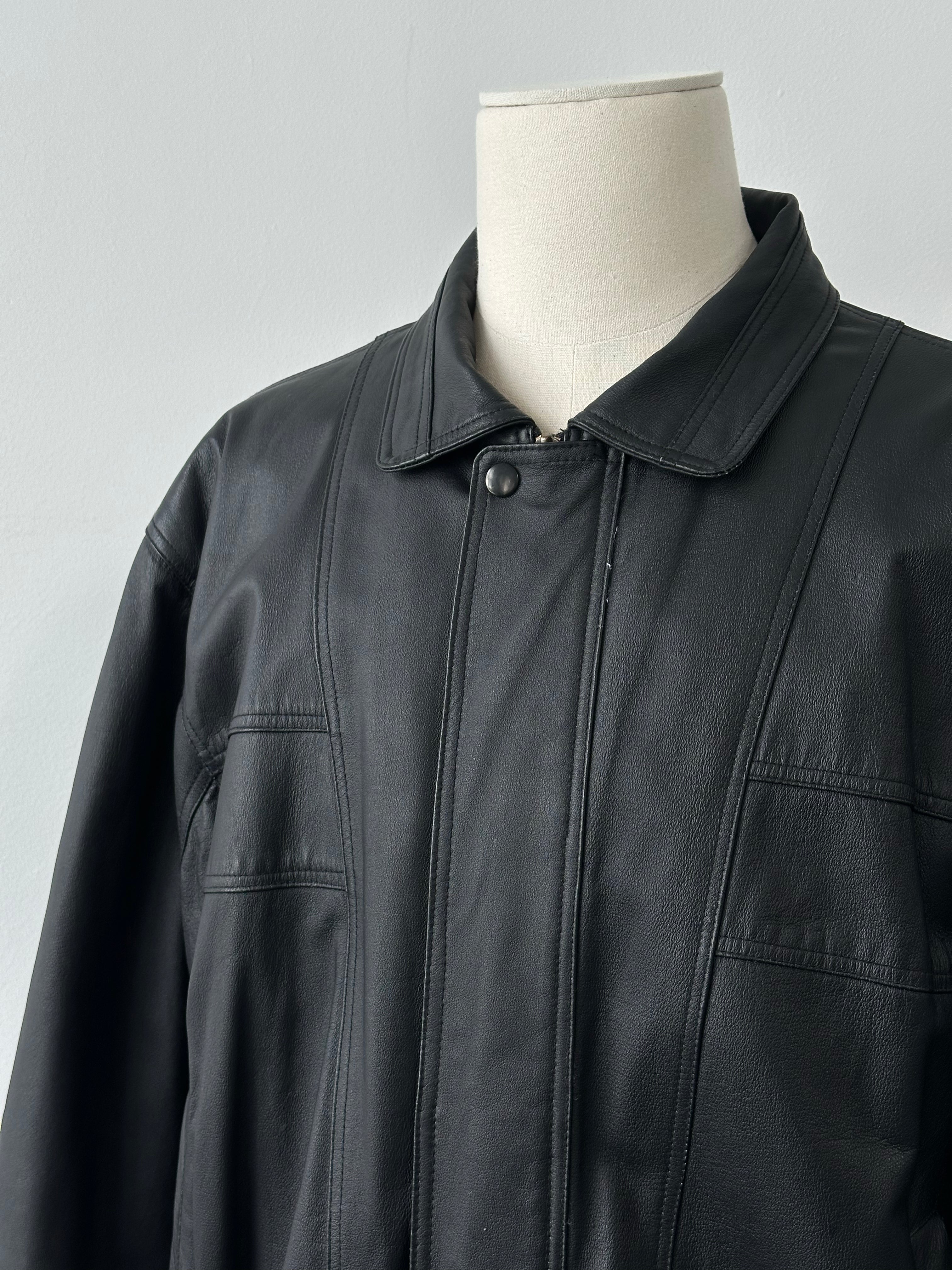 Vintage 1990s Boxy Leather Bomber Jacket - XL/XXL