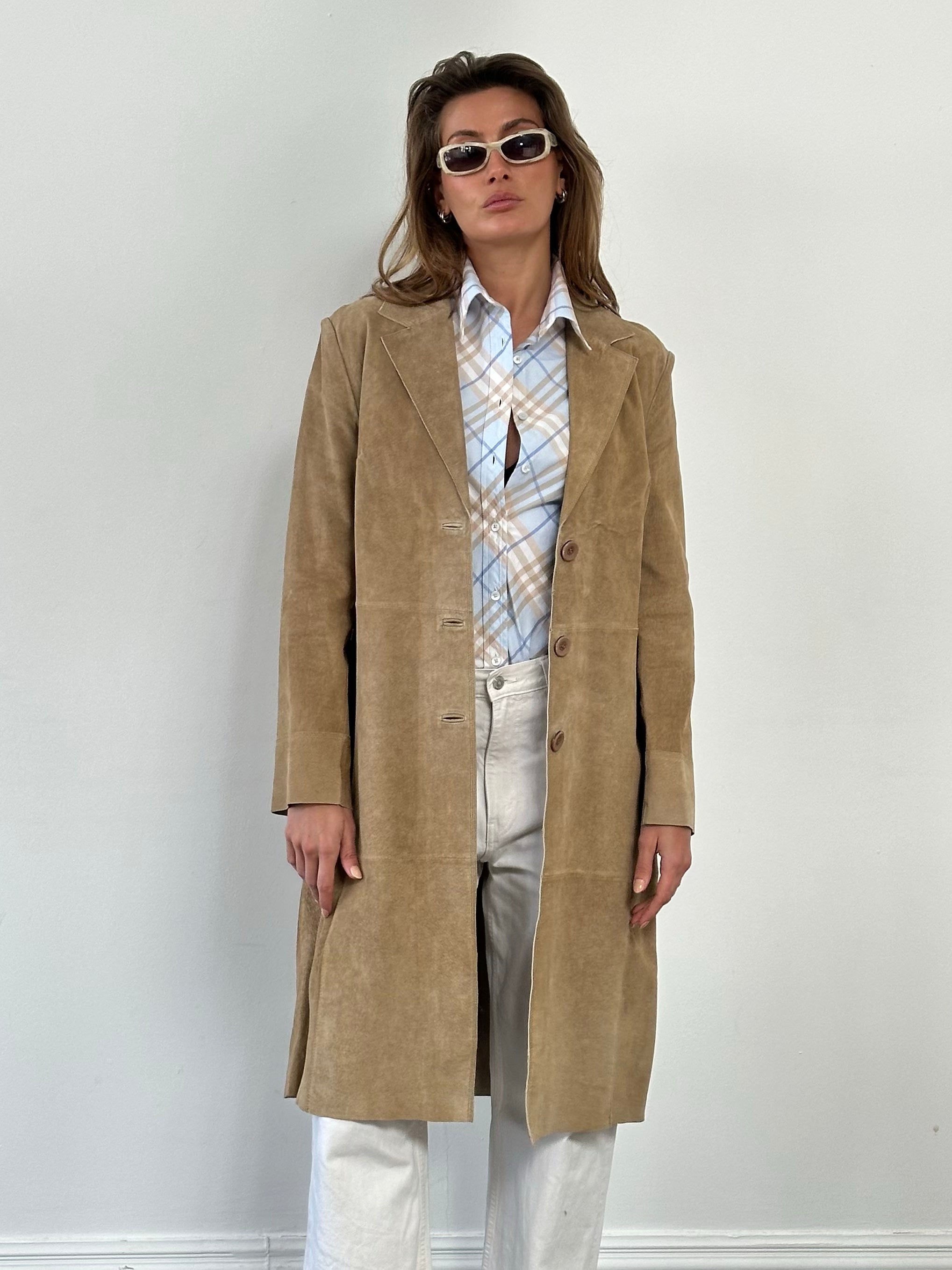 Vintage 1990s Suede Single Breasted Trench -