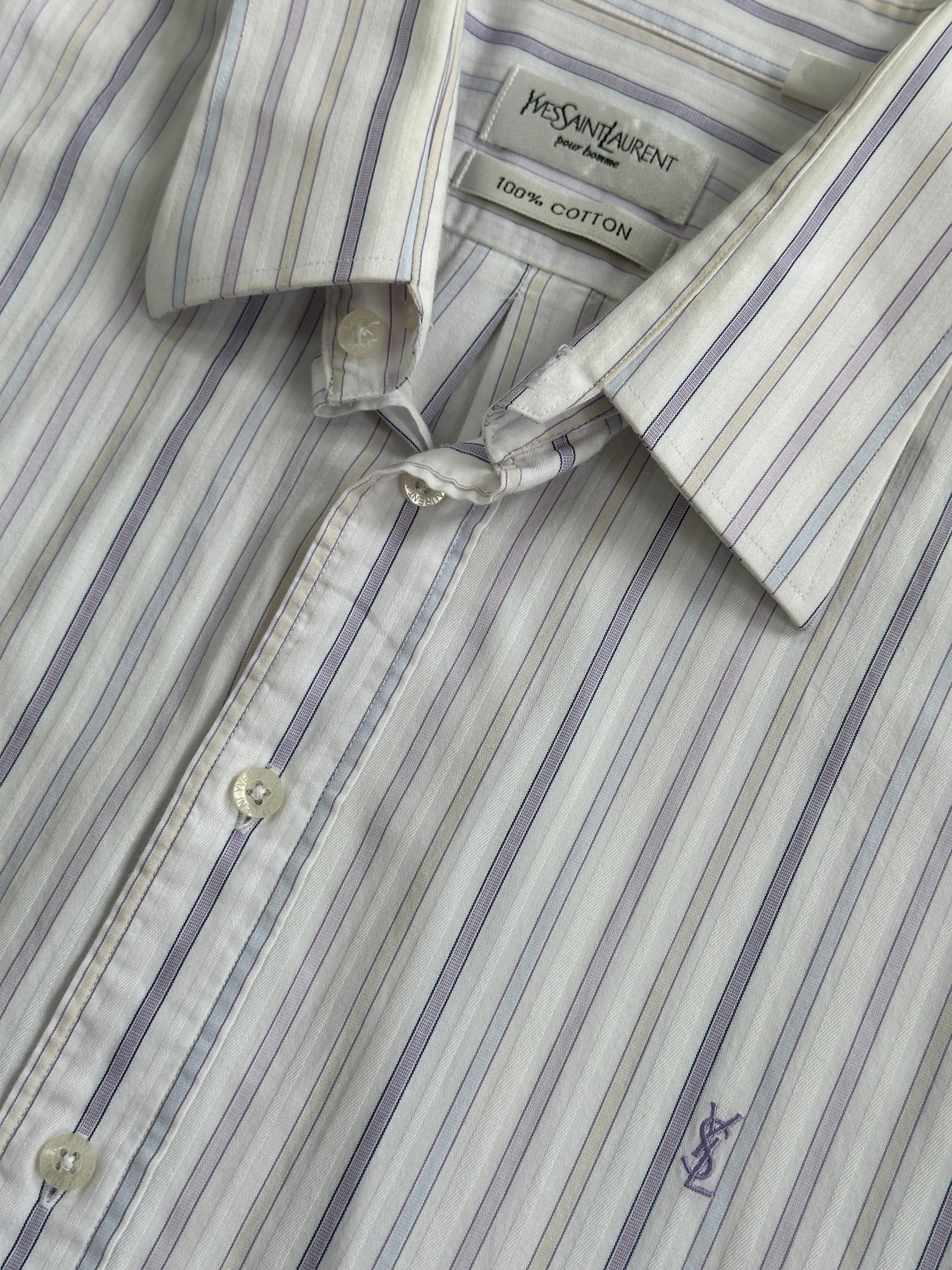 Yves Saint Laurent Pour Homme logo stripe cotton shirt in XL with classic design and visible logo detail.