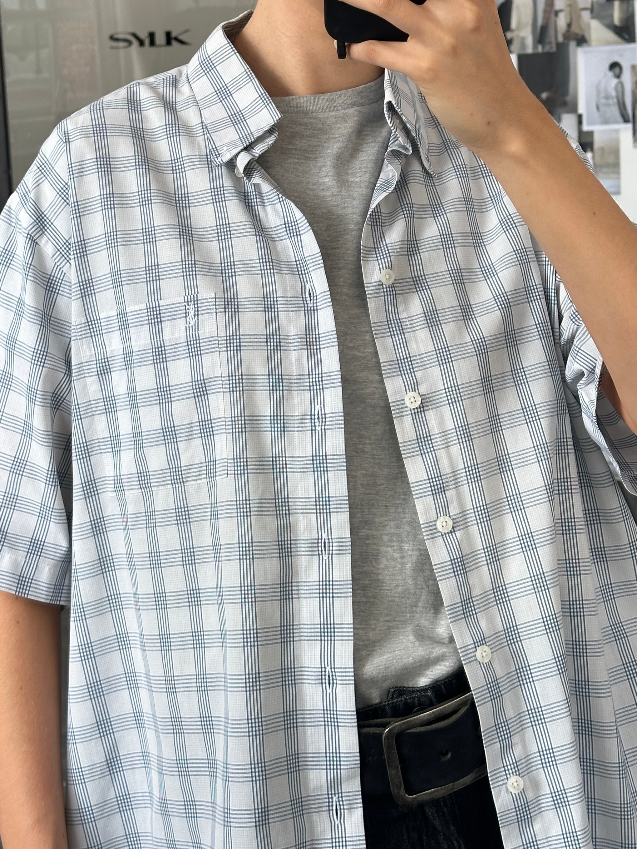 Yves Saint Laurent Pour Homme cotton check short sleeve logo shirt in XL, featuring a classic pattern and YSL branding.