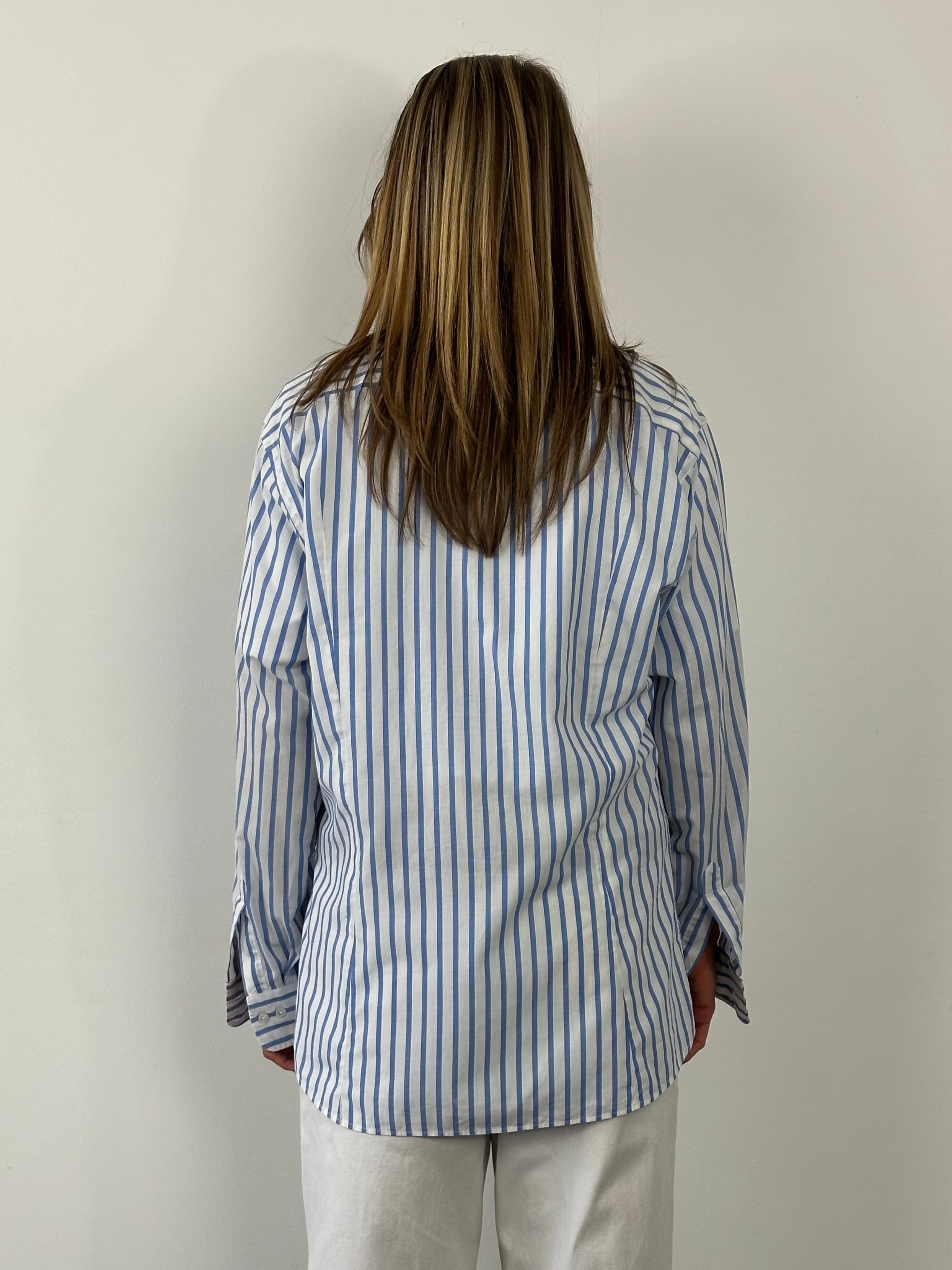 Christian Dior 1980s cotton striped logo shirt, men's size L, featuring classic Dior branding and vintage striped design.