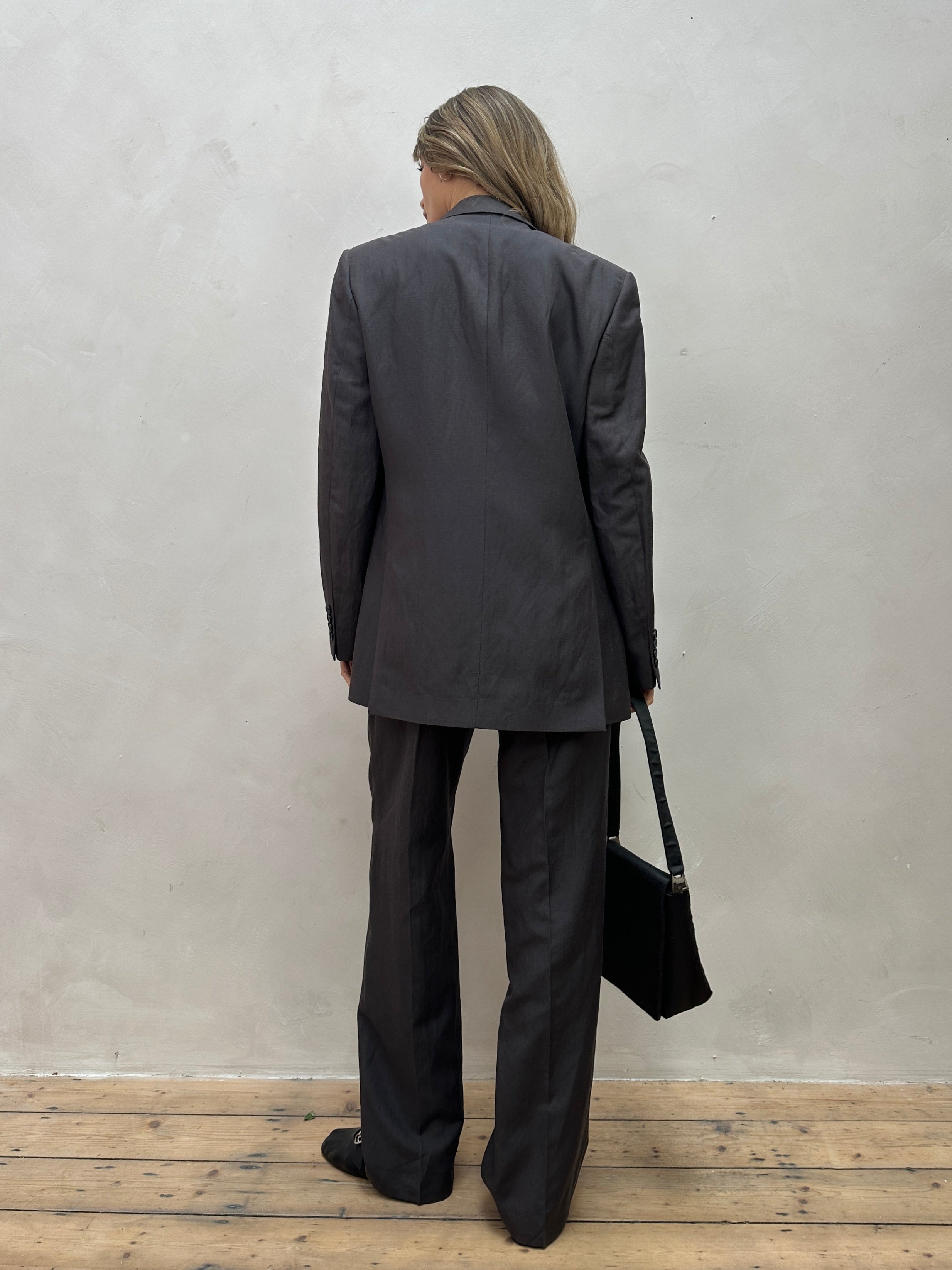 Jaeger silk linen single-breasted jumpsuit in size 40R/34L, featuring a tailored fit and elegant design.
