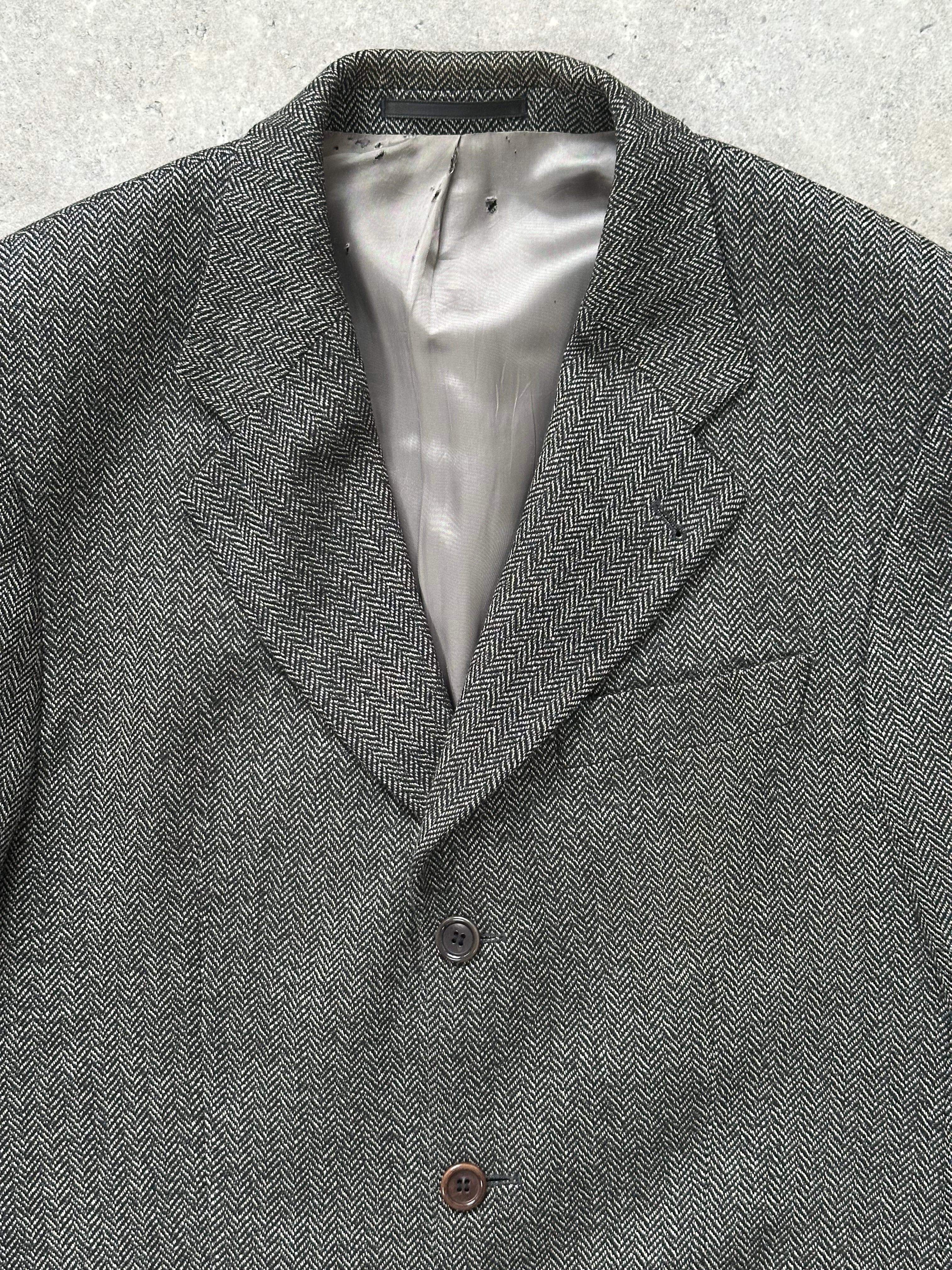 Loro Piana 1990s wool cashmere high neck blazer in size 38R/L, shown in a tailored fit with a high neckline and classic design.