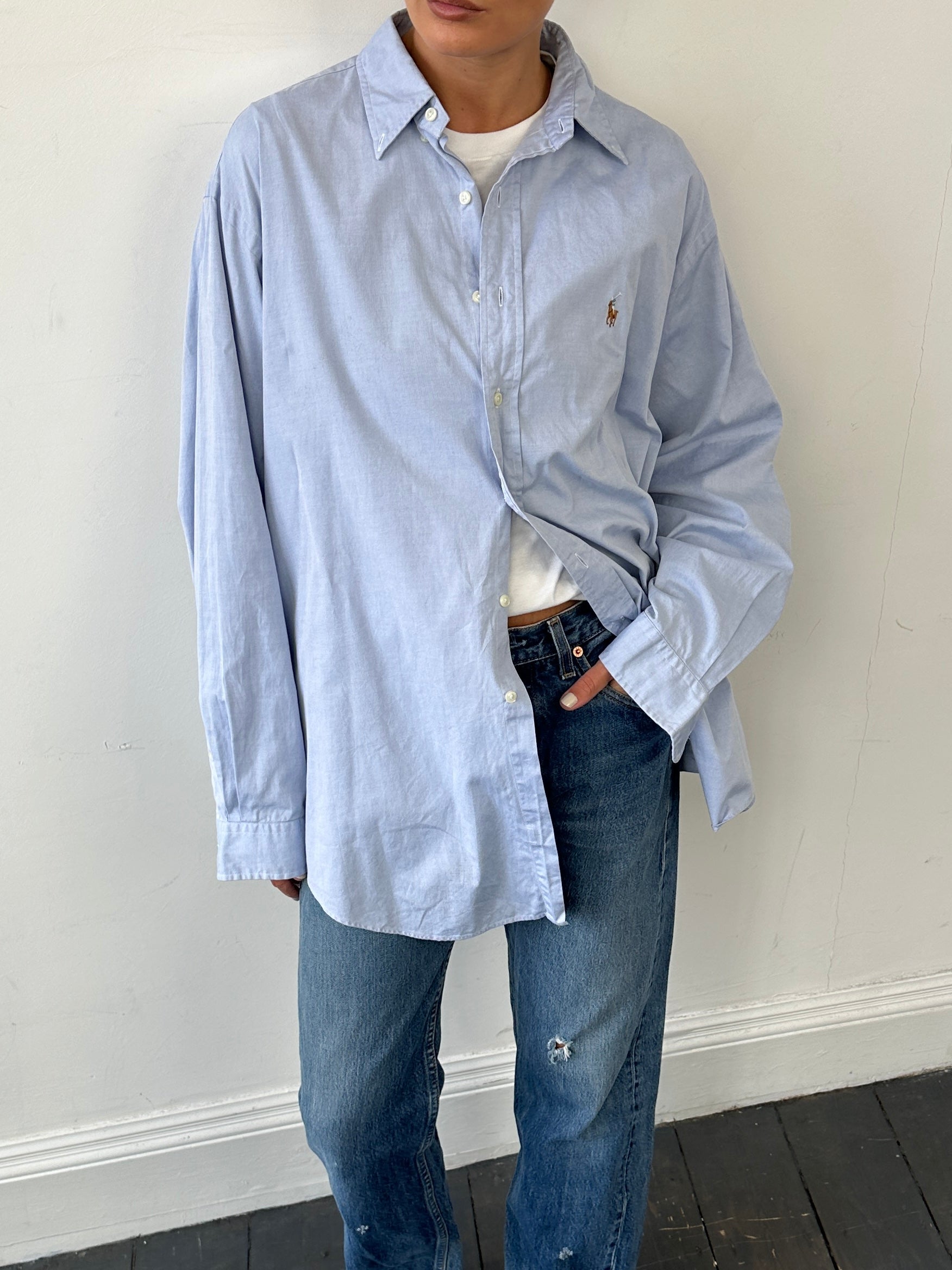 Ralph Lauren pure cotton logo shirt in XXL, featuring a classic design and visible Ralph Lauren branding, laid flat for display.