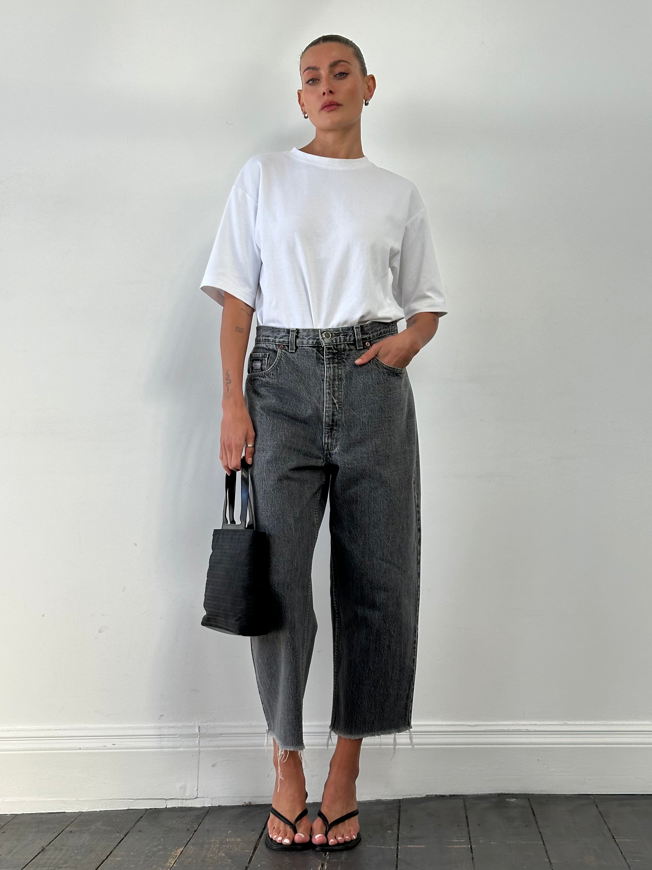 Levi’s 80s 727 Silver Tab loose fit denim jeans in W30, showing the classic distressed light wash fabric and relaxed style.