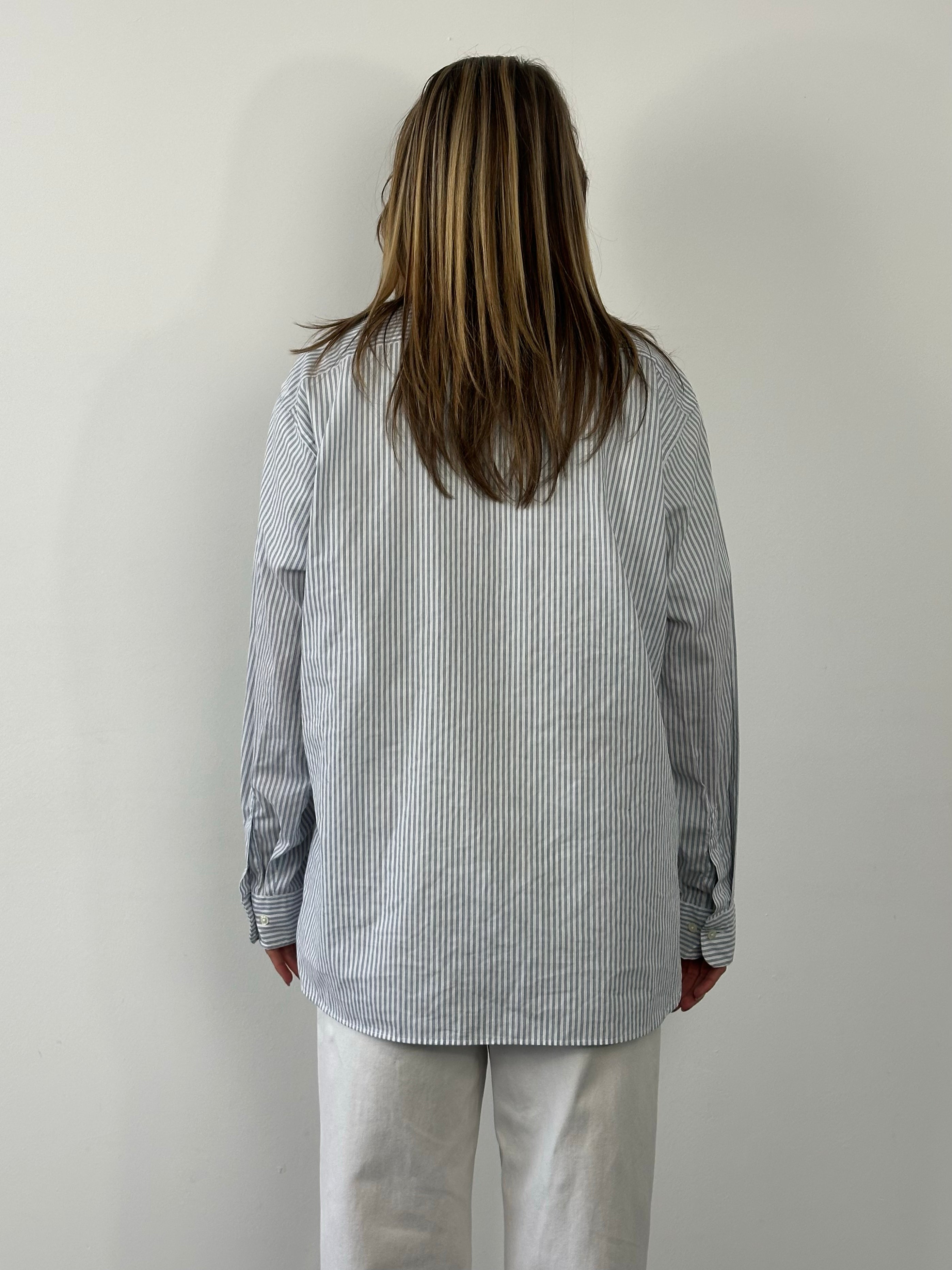 Christian Dior 1990s cotton striped logo shirt in size L, featuring multicolor stripes and the Dior logo on the chest.
