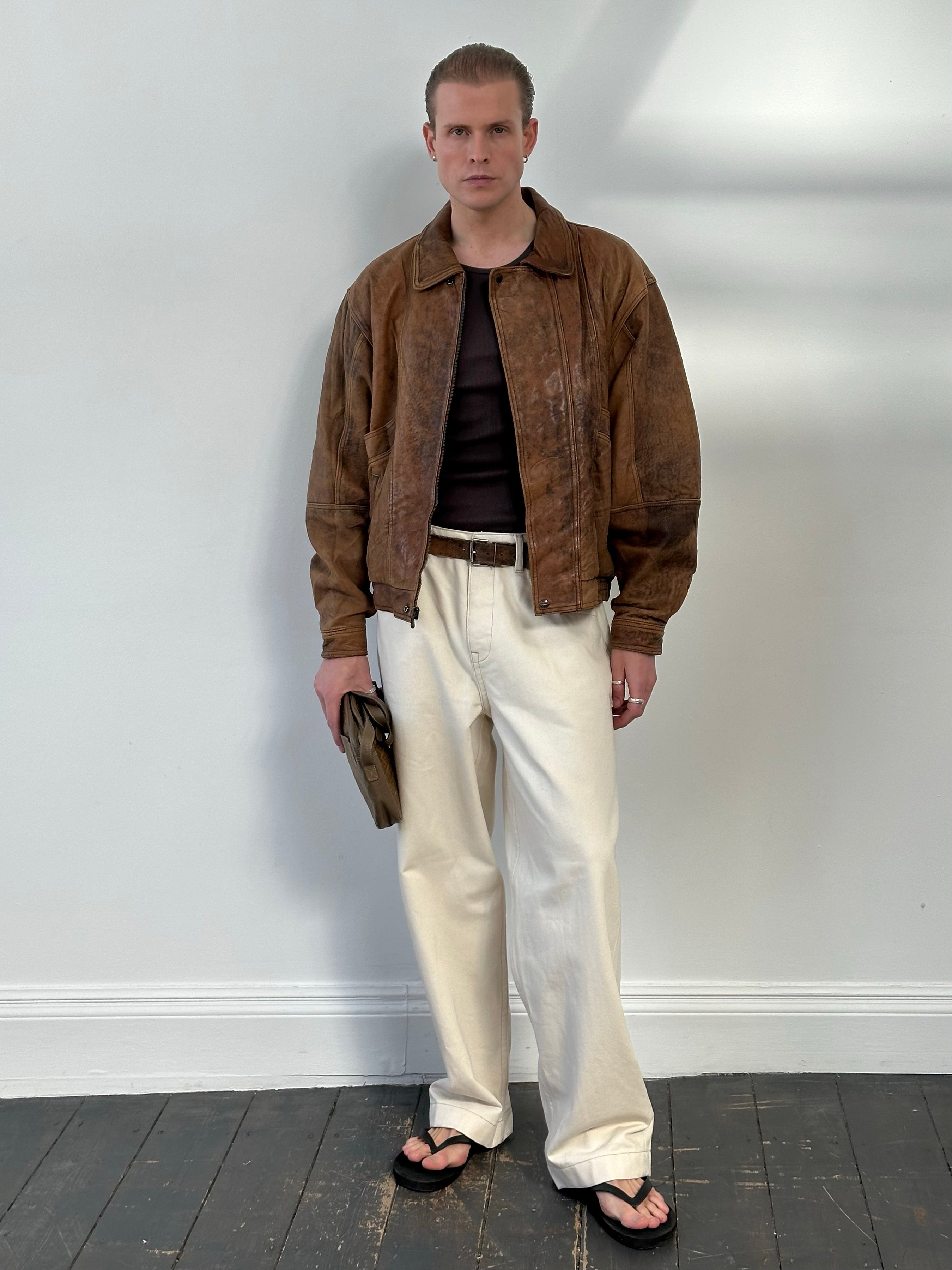 Vintage 1990s Aged Leather Bomber Jacket - XL